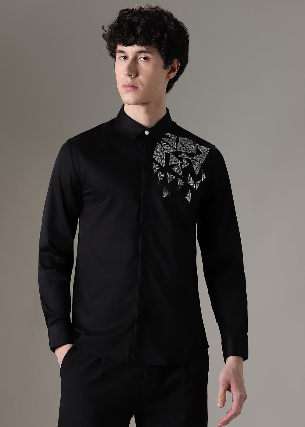 Triangle Grid Black Designer Shirt
