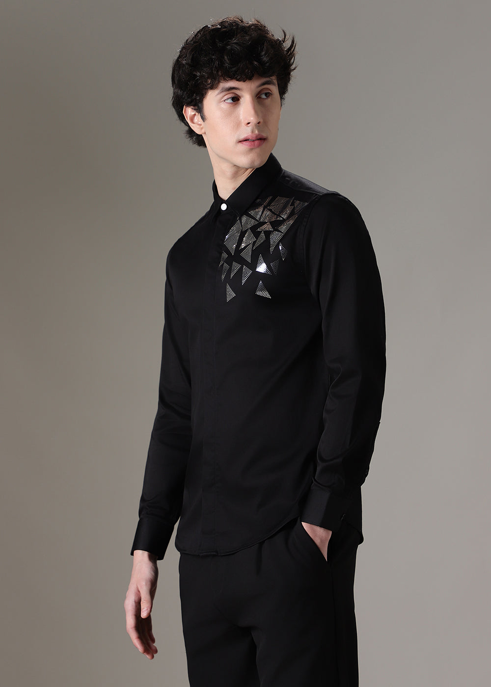 Triangle Grid Black Designer Shirt