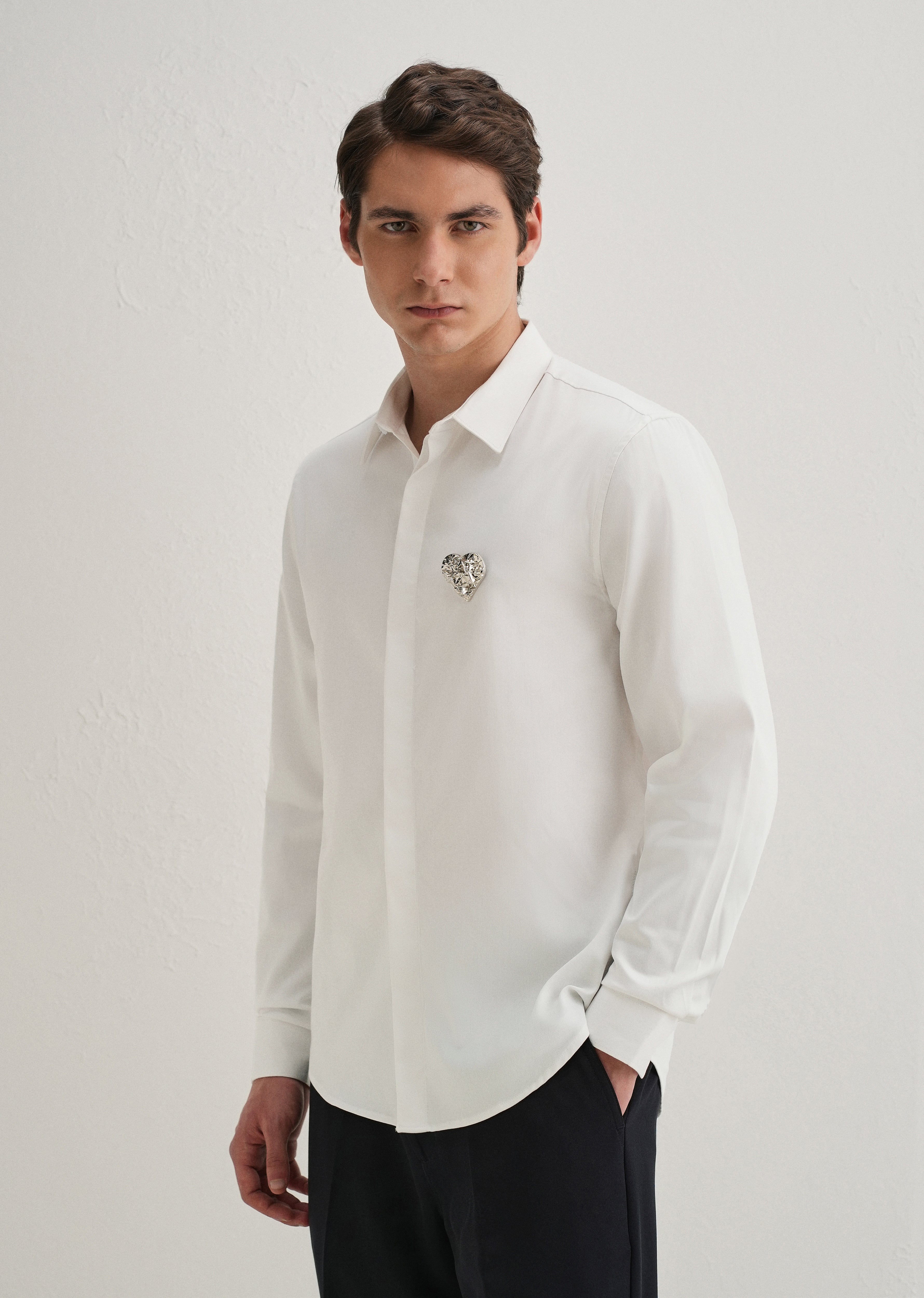 Valentine Heart Brooch White Designer Shirt