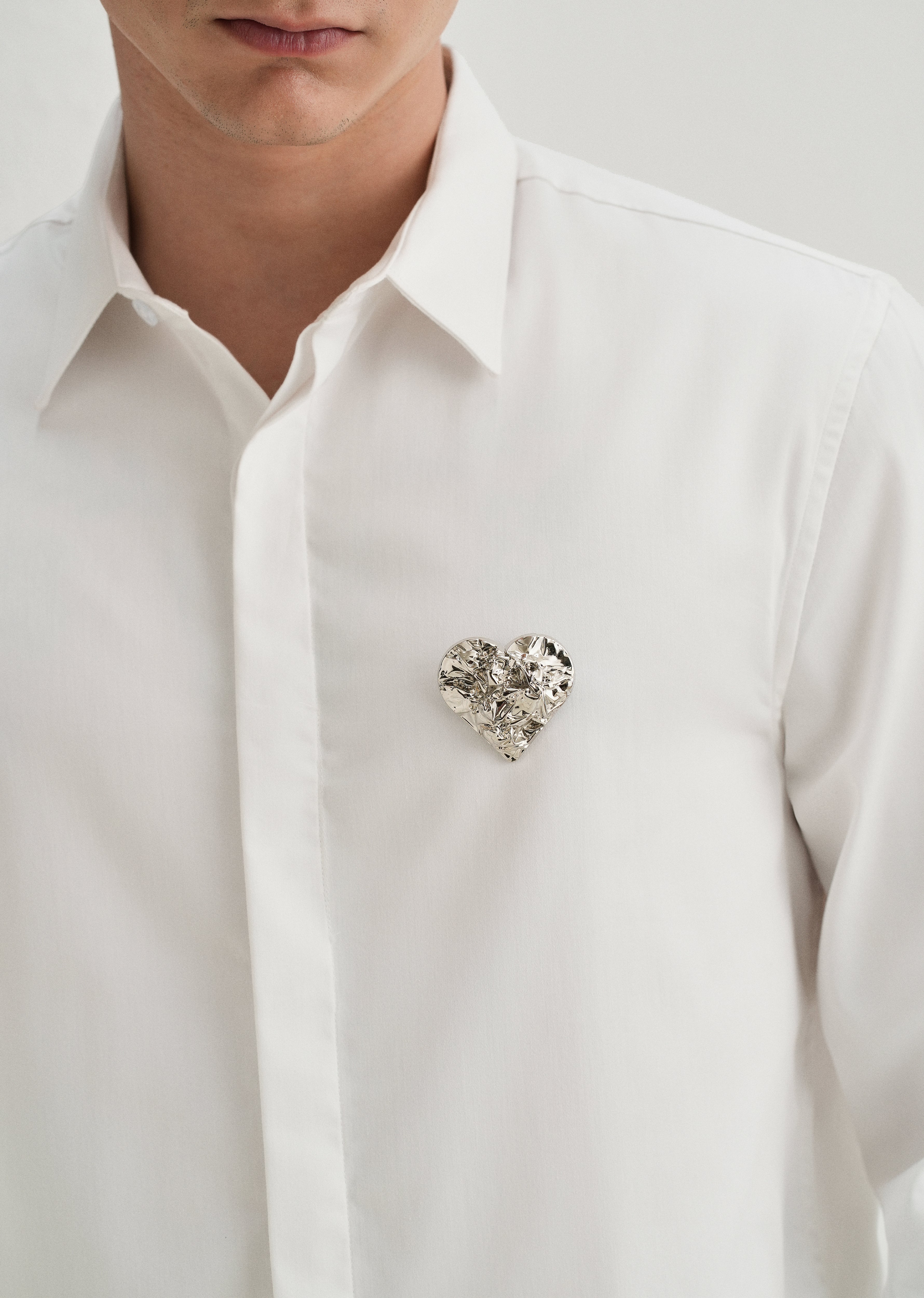 Valentine Heart Brooch White Designer Shirt