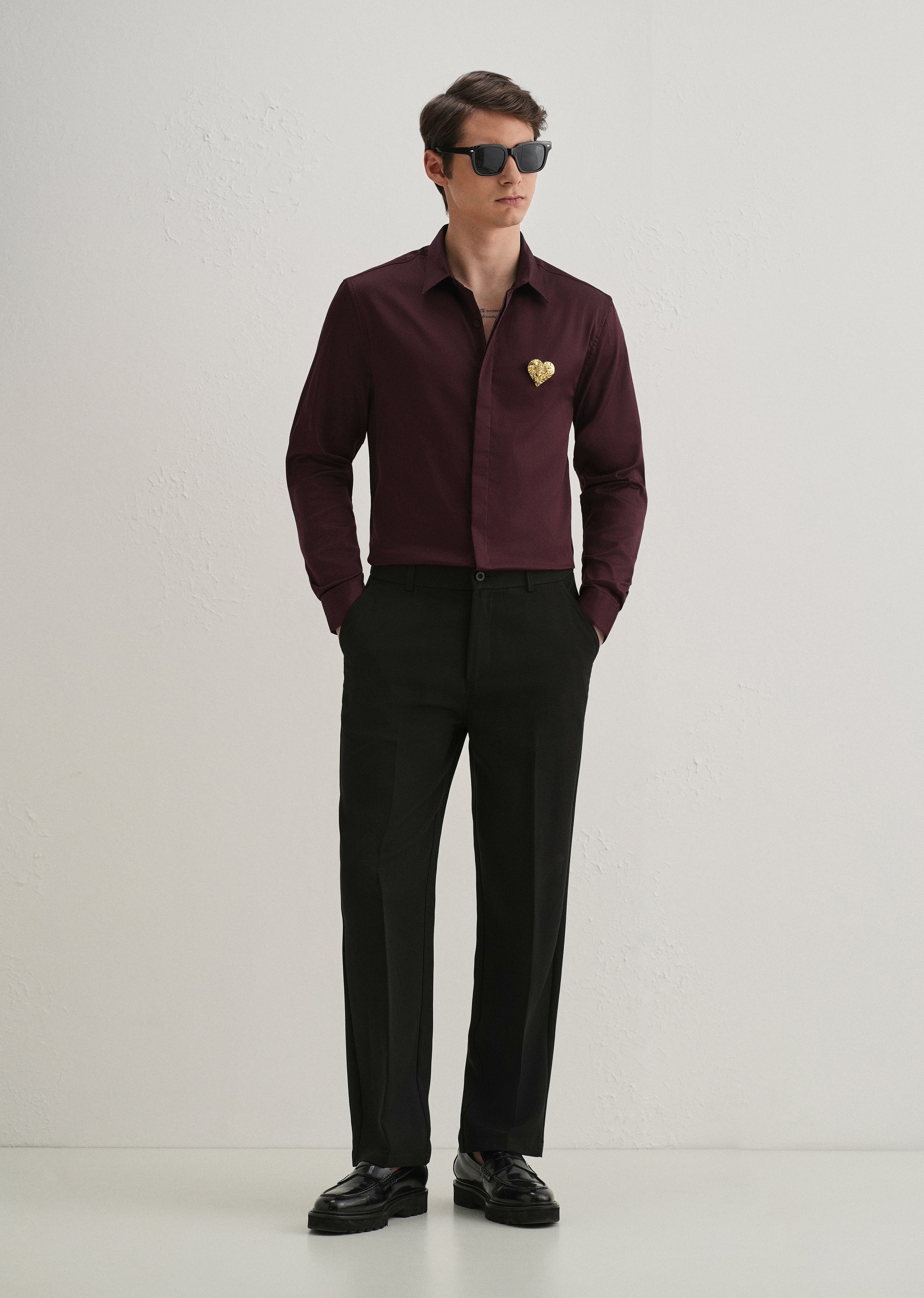 Valentine Heart Brooch Wine Designer Shirt