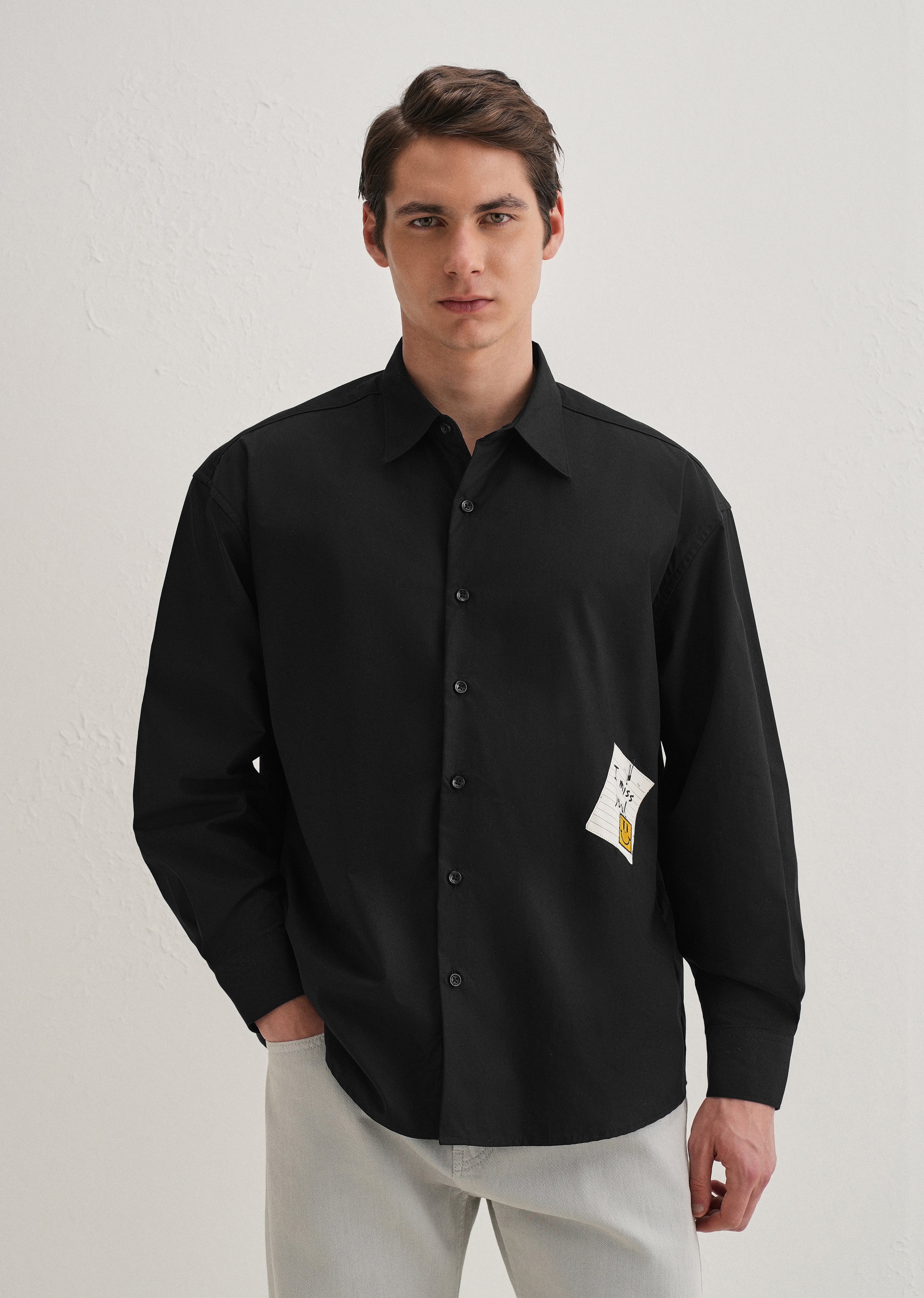 Black Valentine Note Cotton Shirt