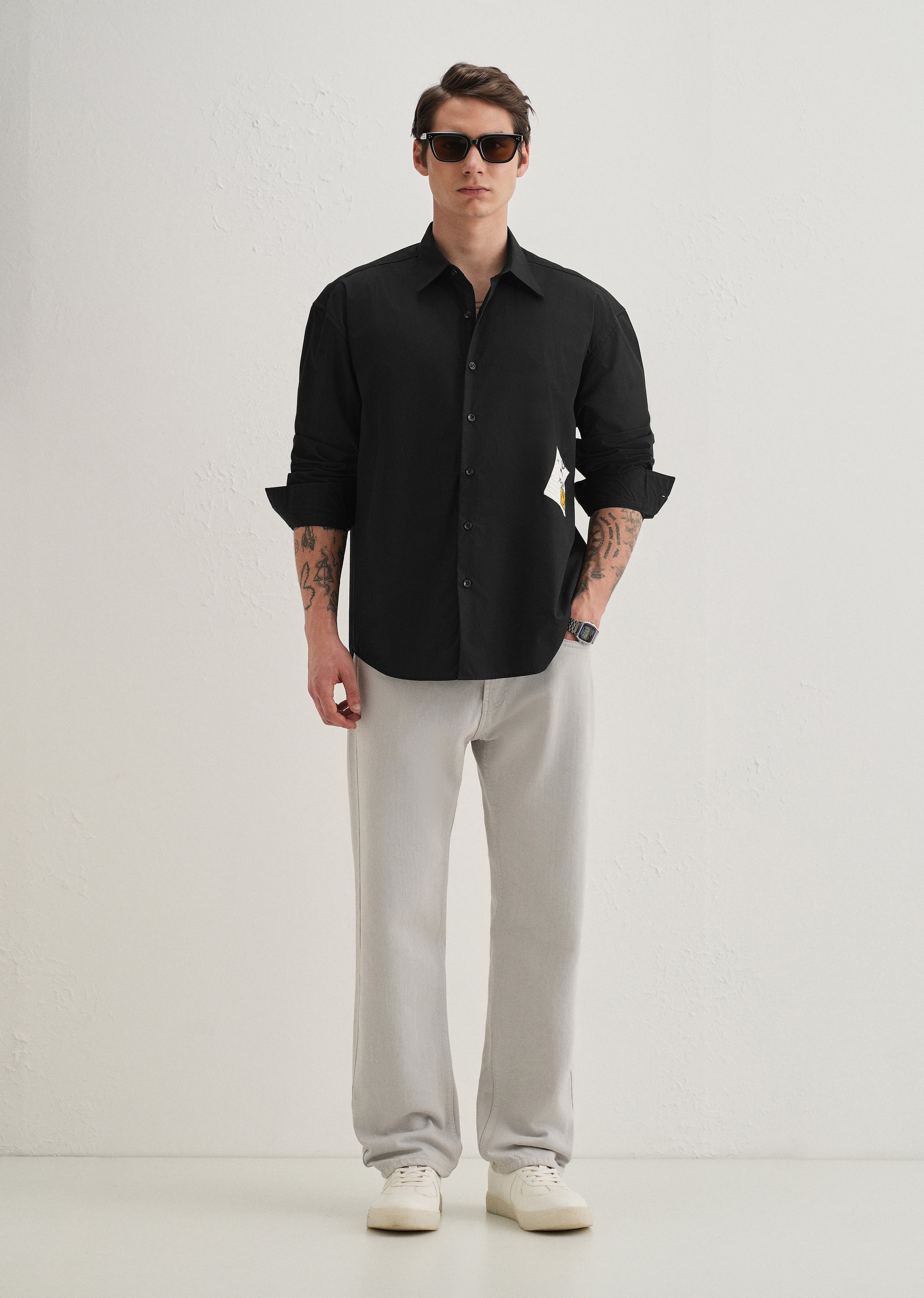 Black Valentine Note Cotton Shirt