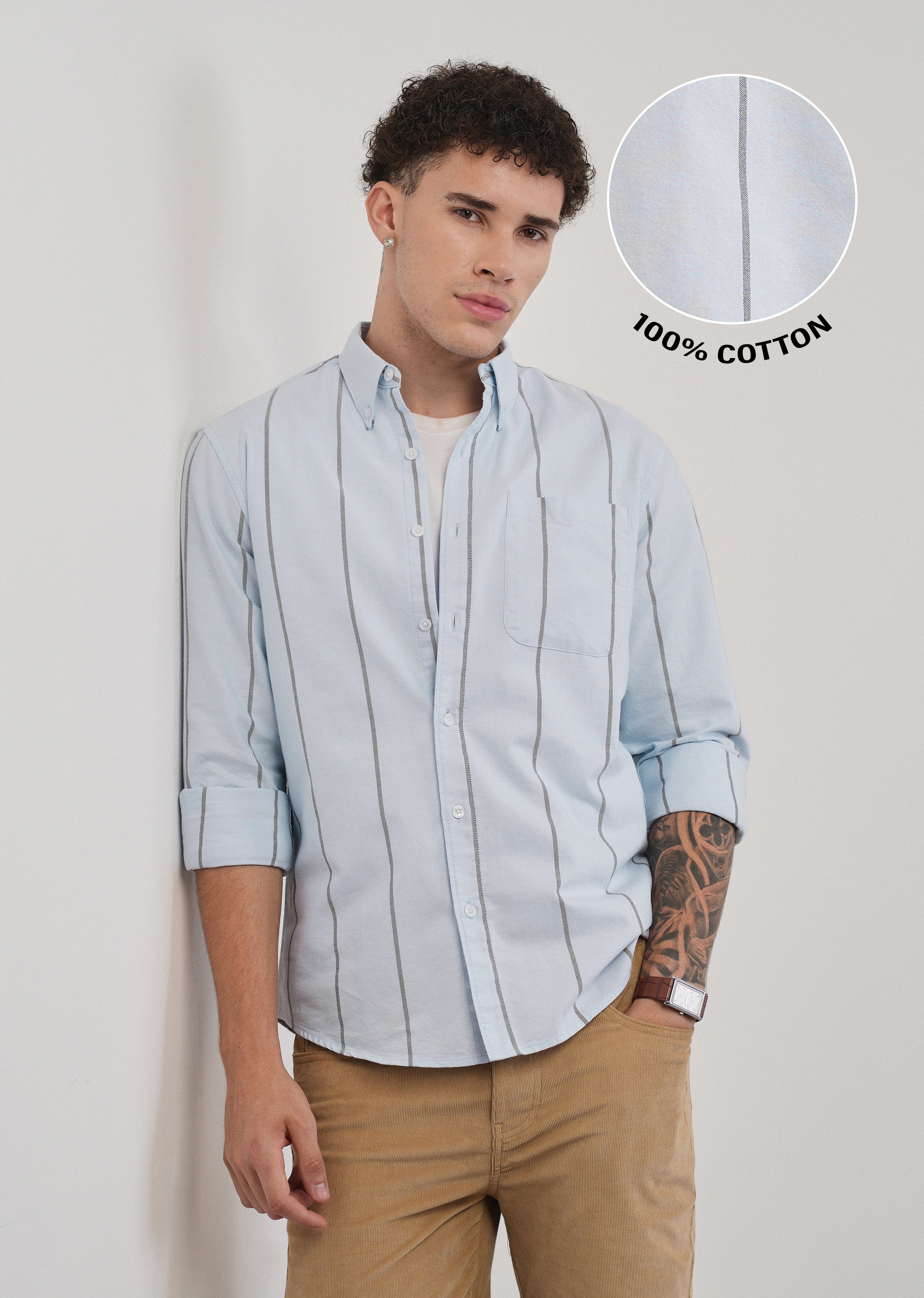 Vertical Stripe Blue Cotton Shirt