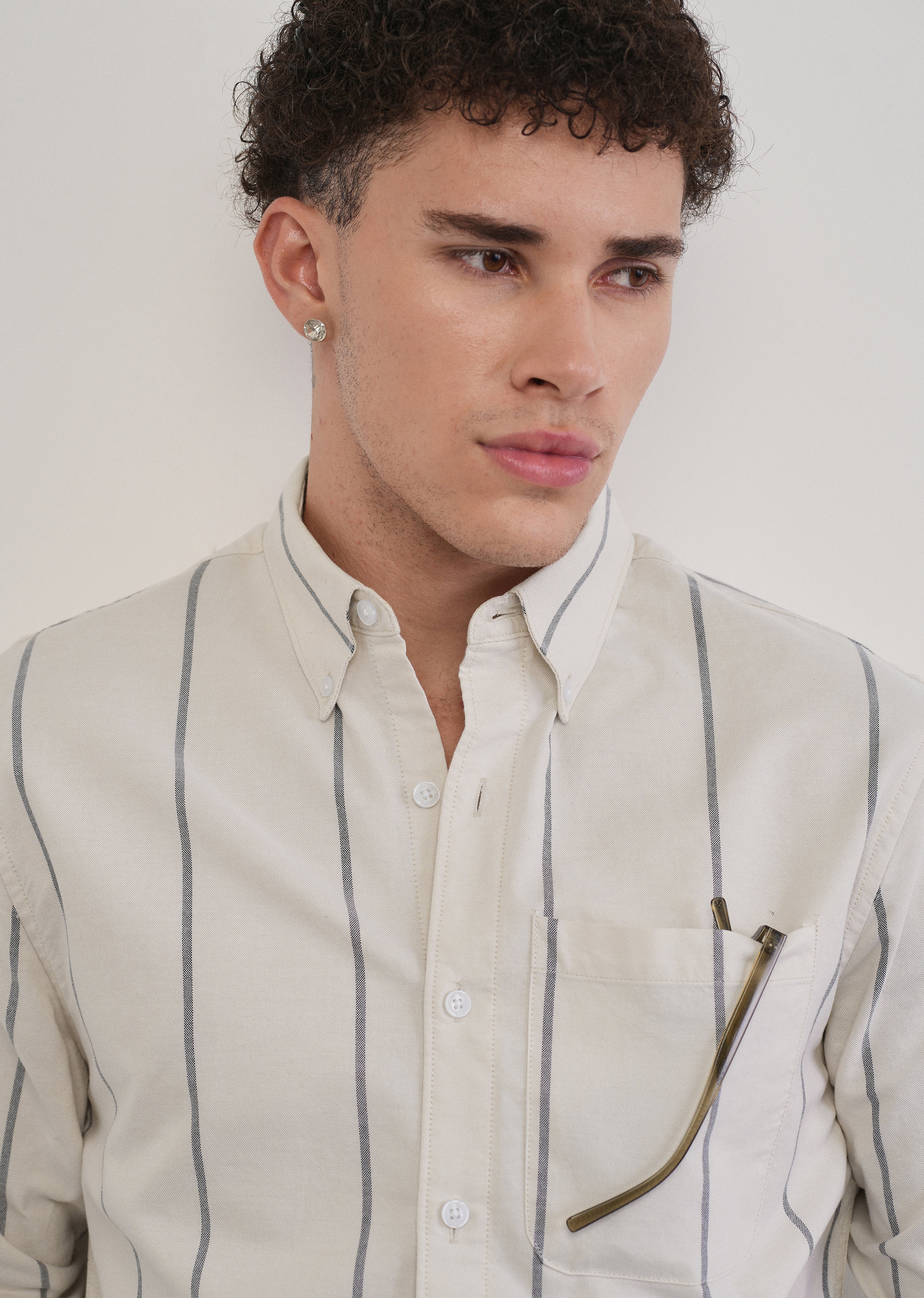 Vertical Stripe Ivory Cotton Shirt