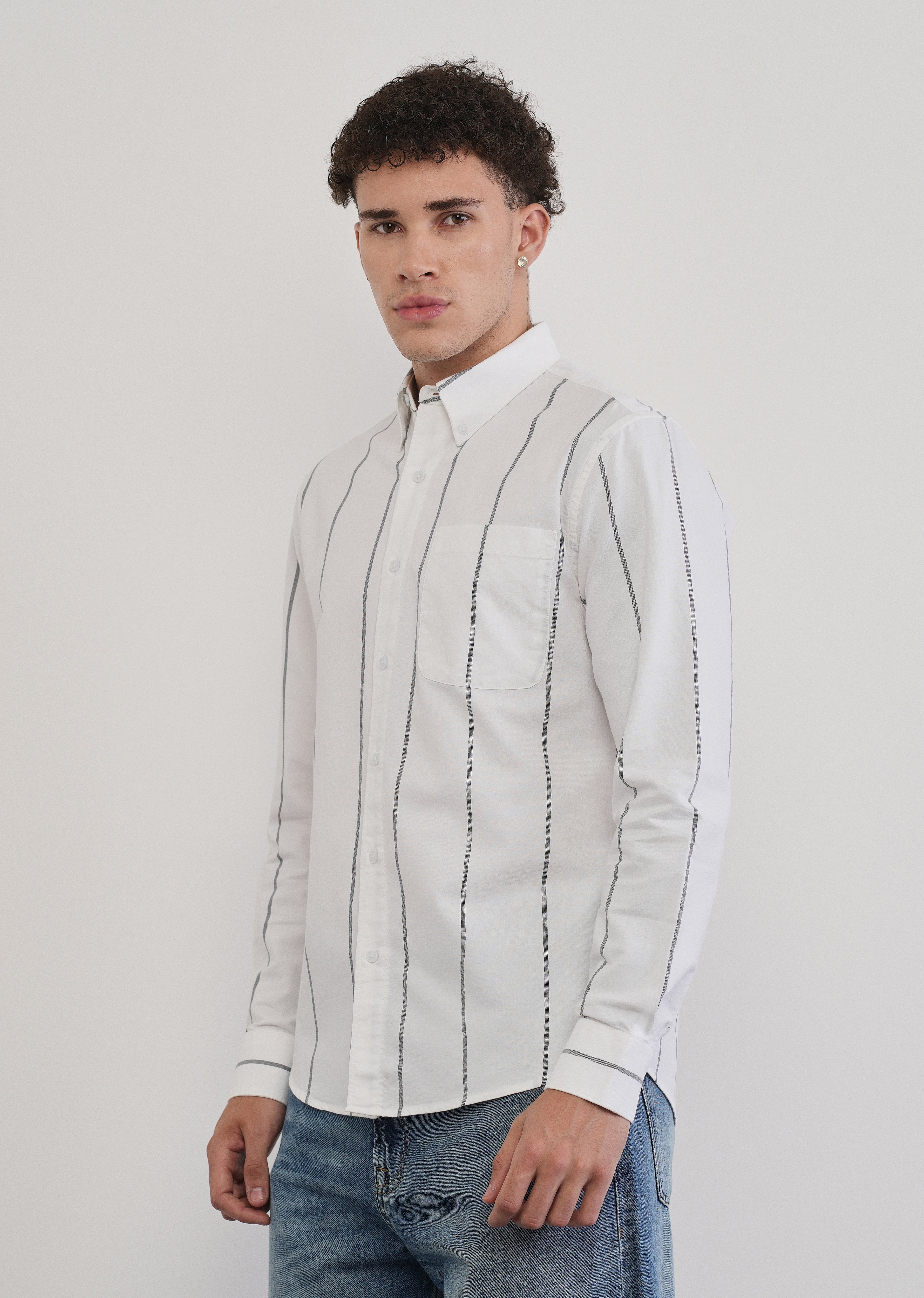 Vertical Stripe White Cotton Shirt