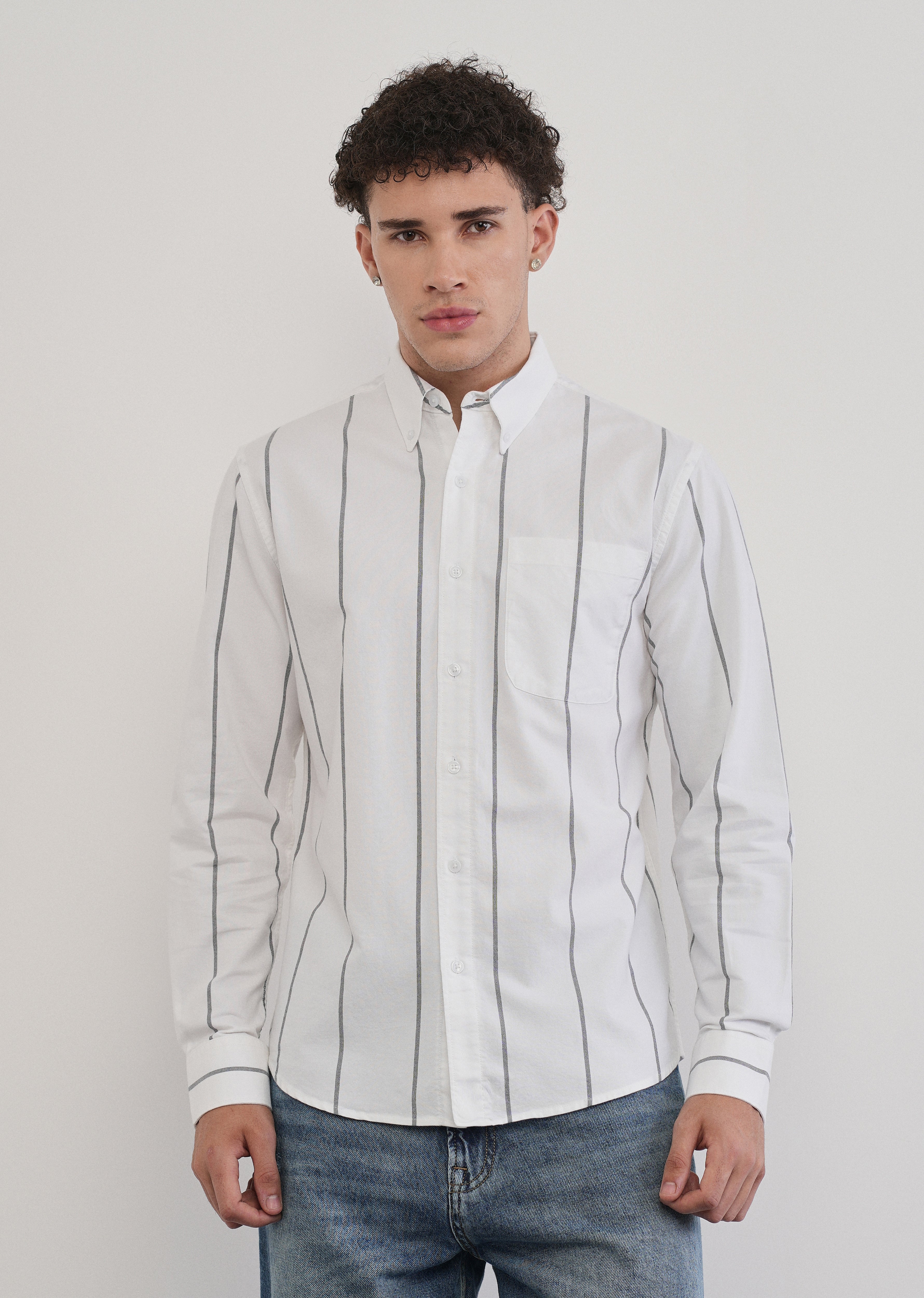 Vertical Stripe White Cotton Shirt