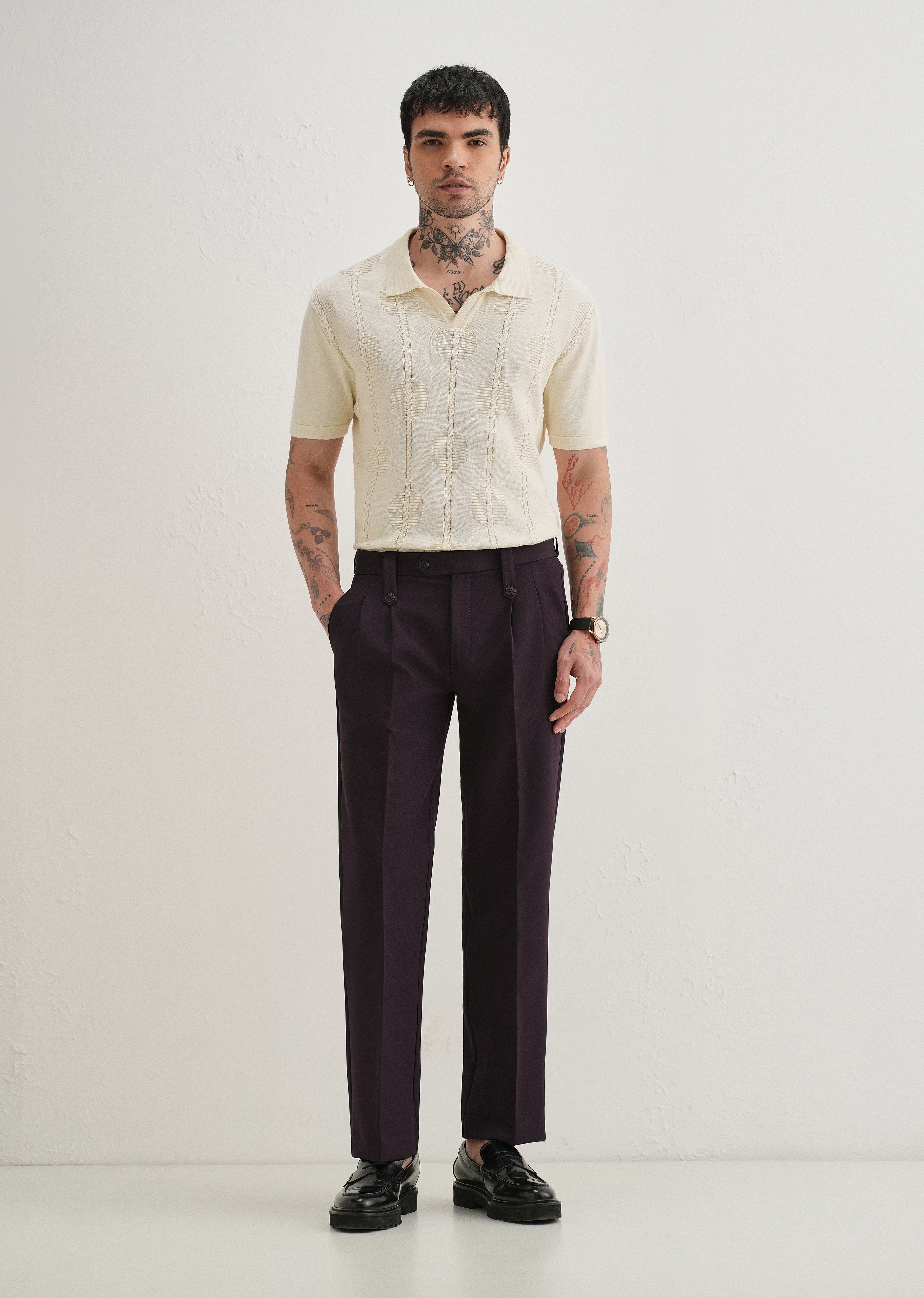Violet Button-Tab Pleat Trouser