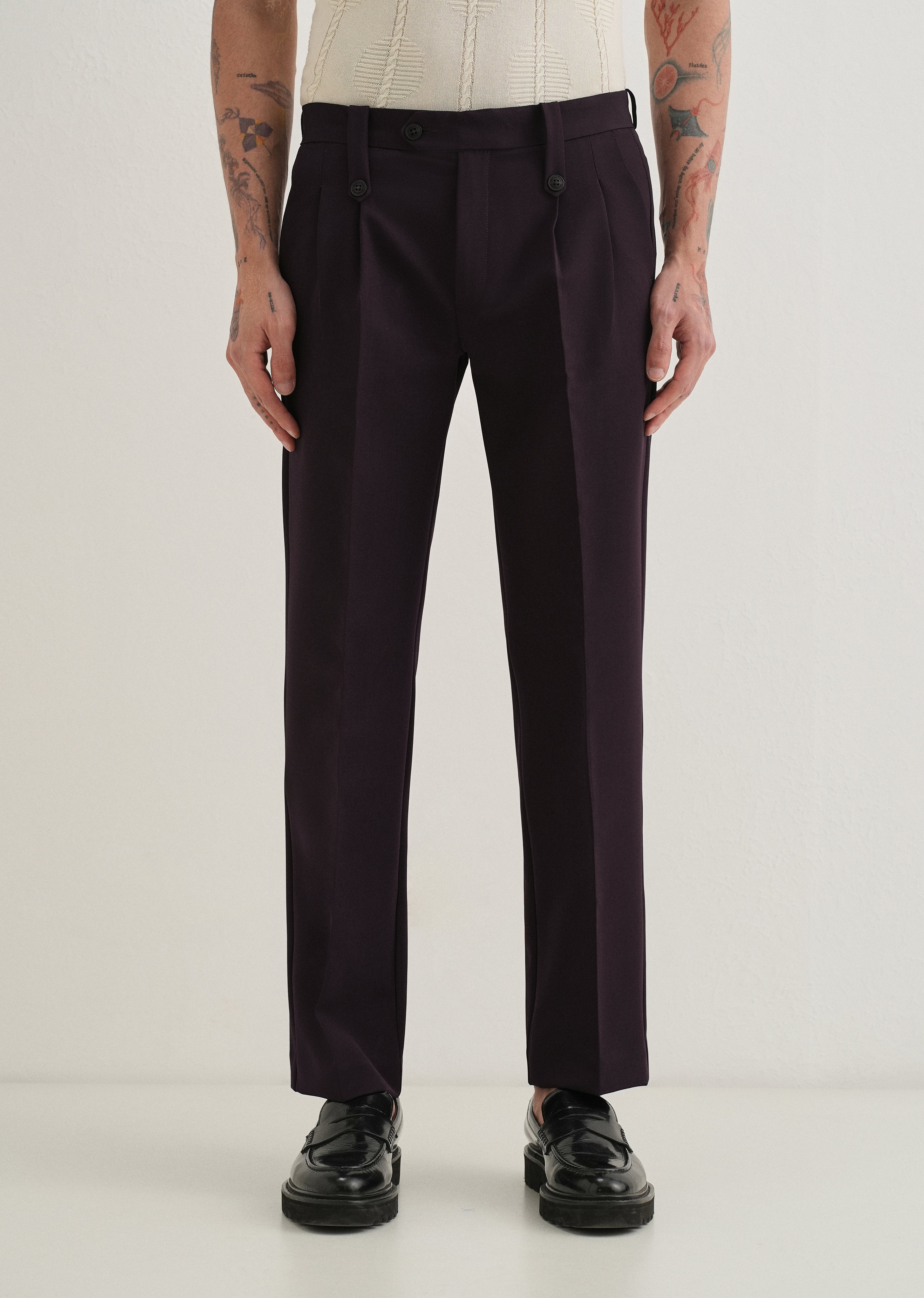 Violet Button-Tab Pleat Trouser