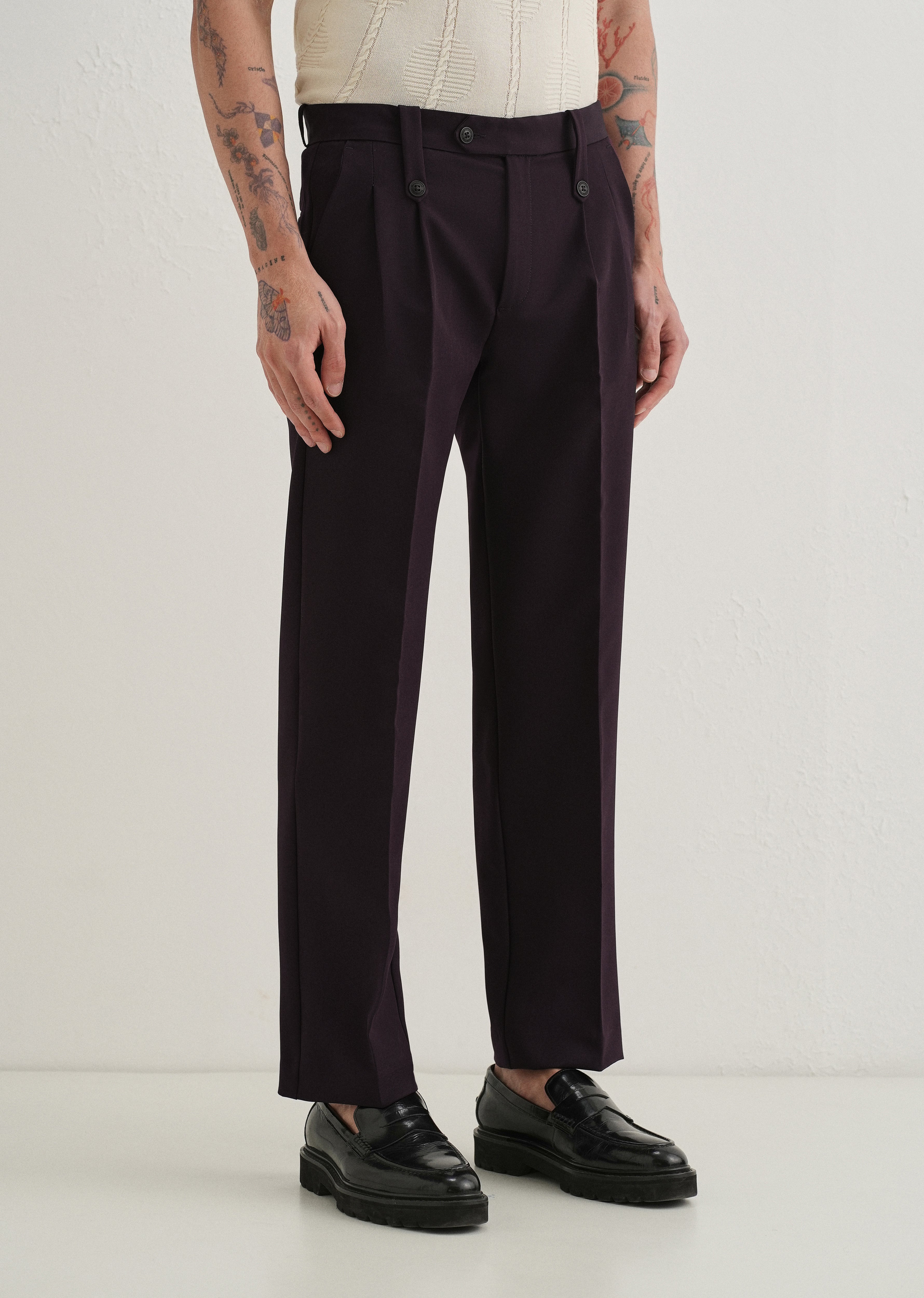 Violet Button-Tab Pleat Trouser