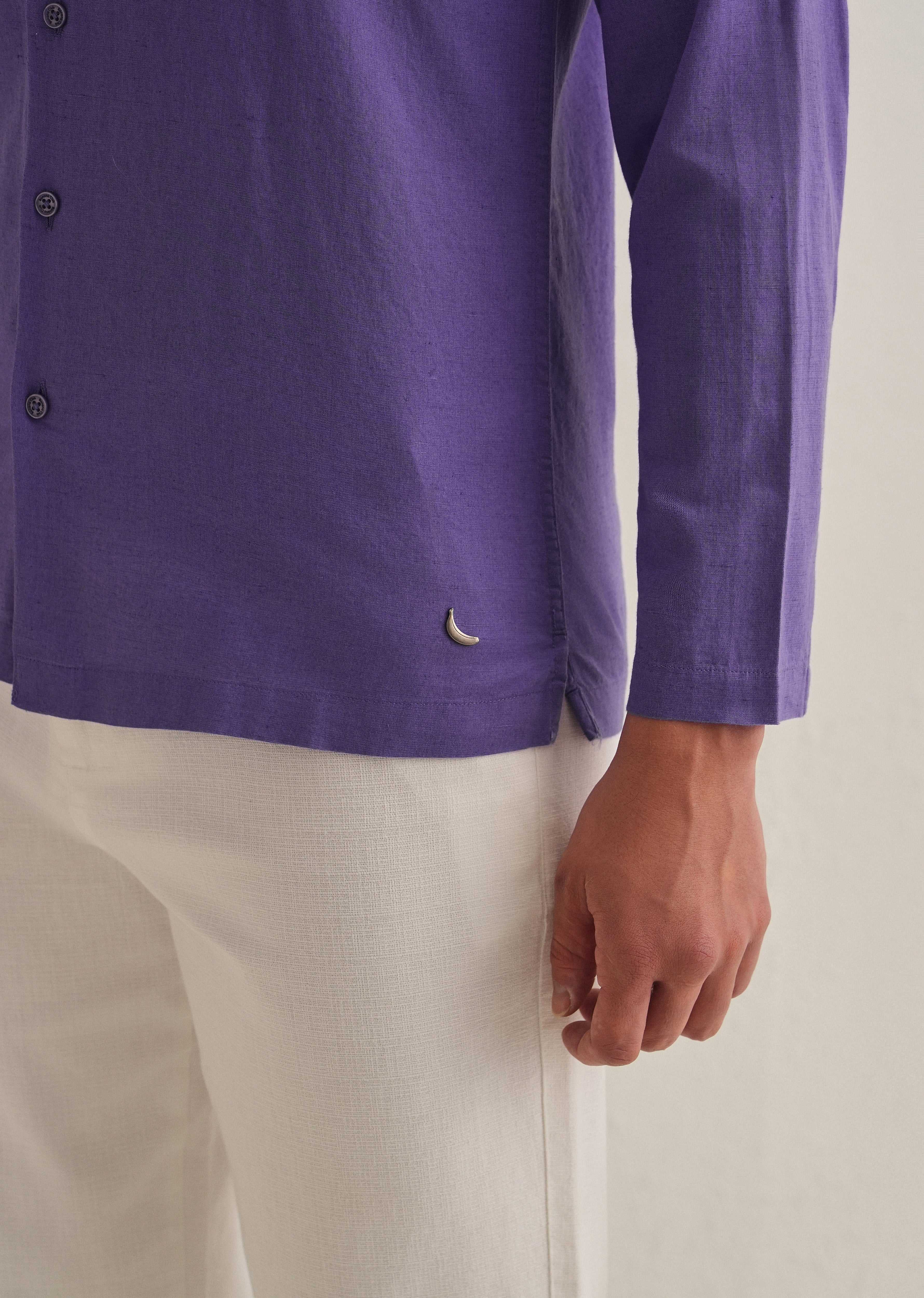 Violet Hidden Sleeve Placket Cotton Linen Shirt