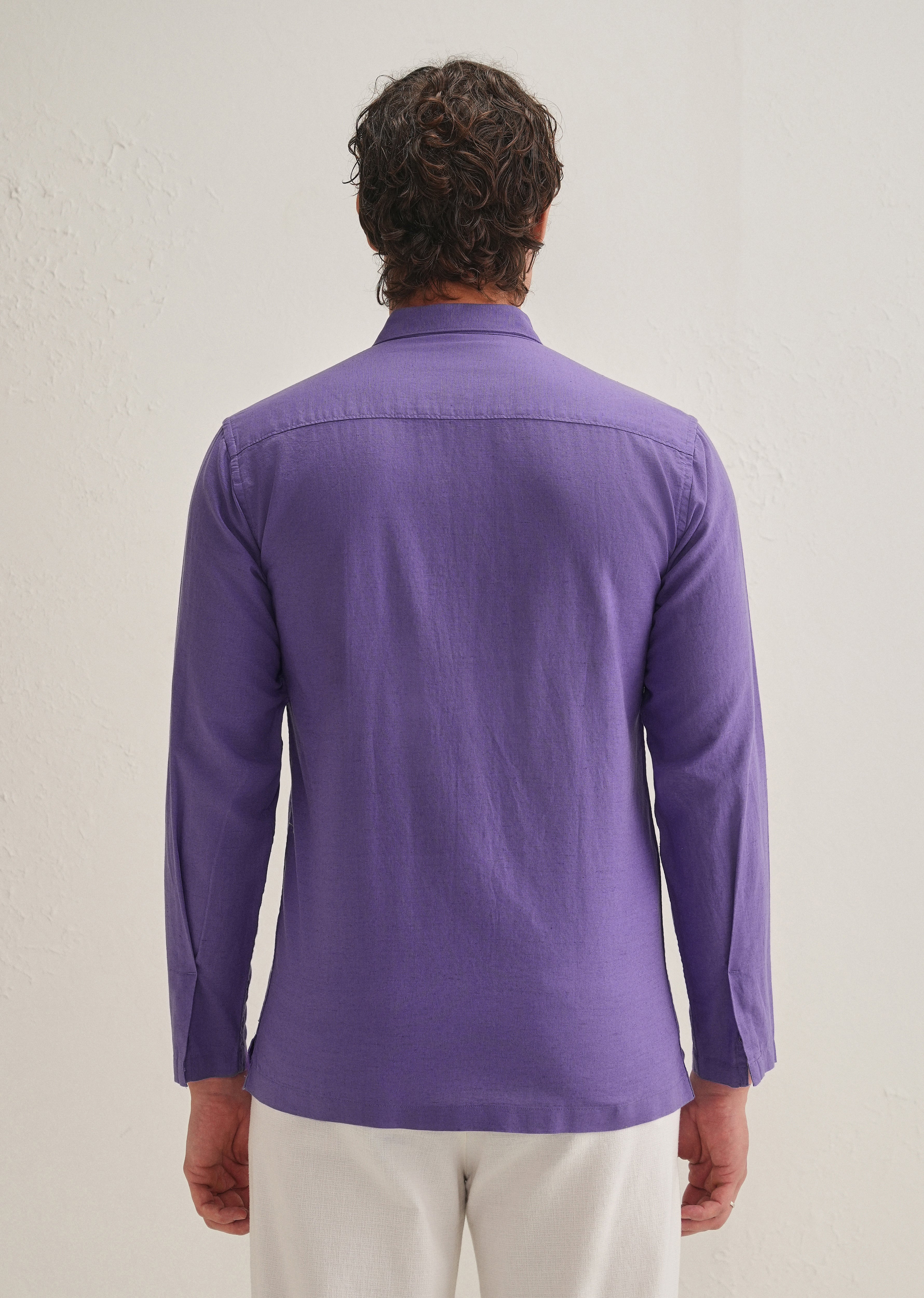 Violet Hidden Sleeve Placket Cotton Linen Shirt