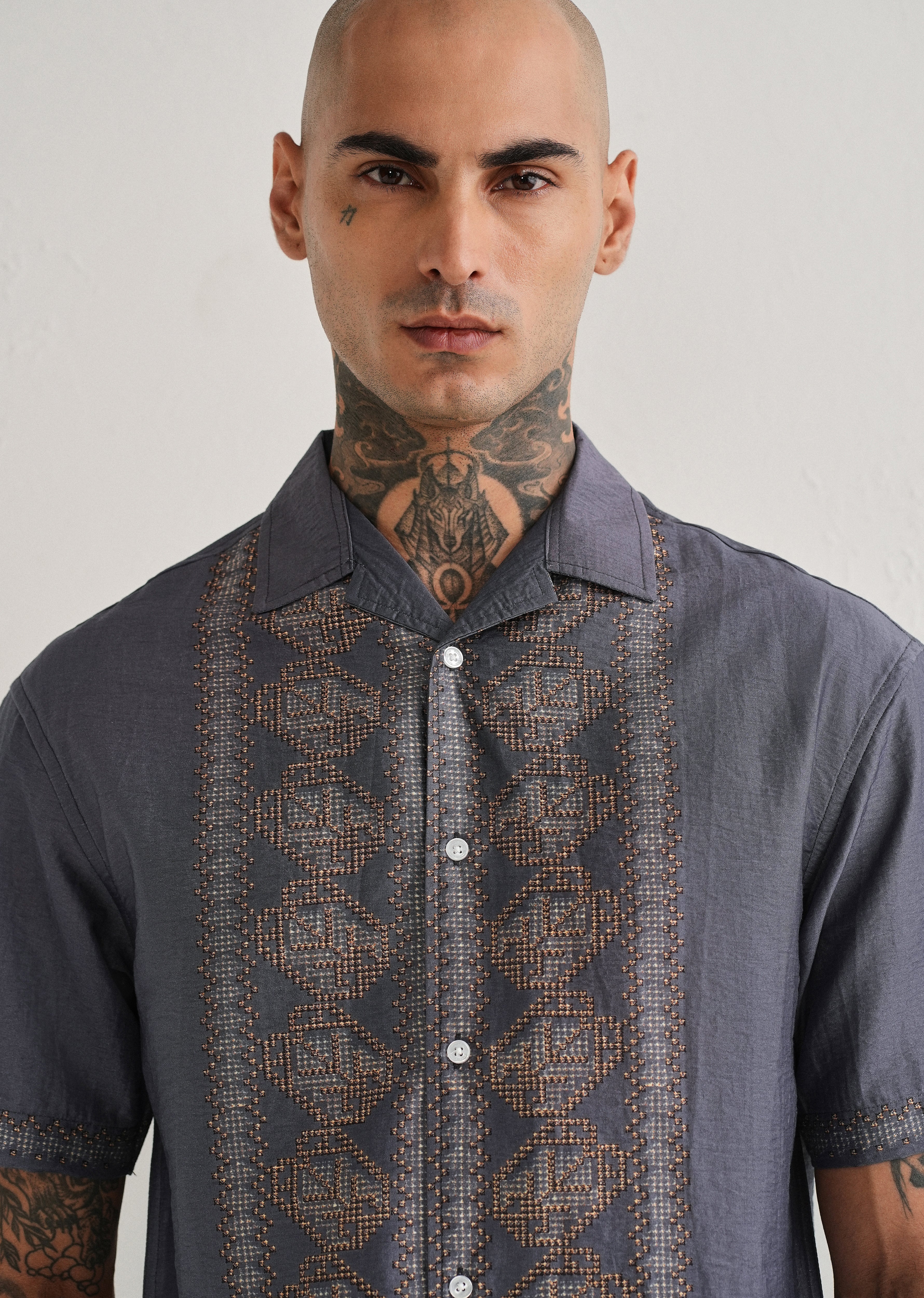 Violet Panel Placement Print Shirt