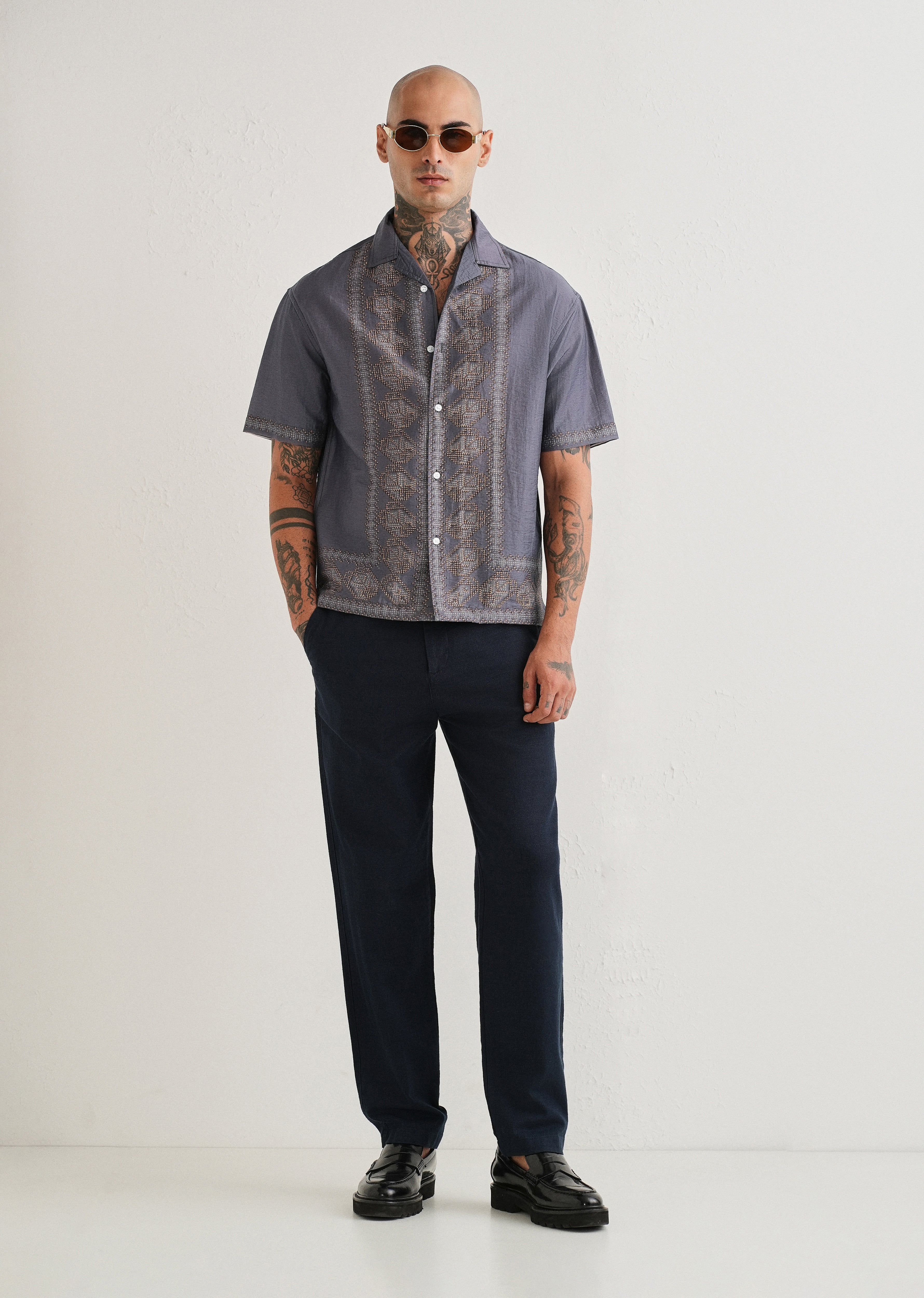 Violet Panel Placement Print Shirt
