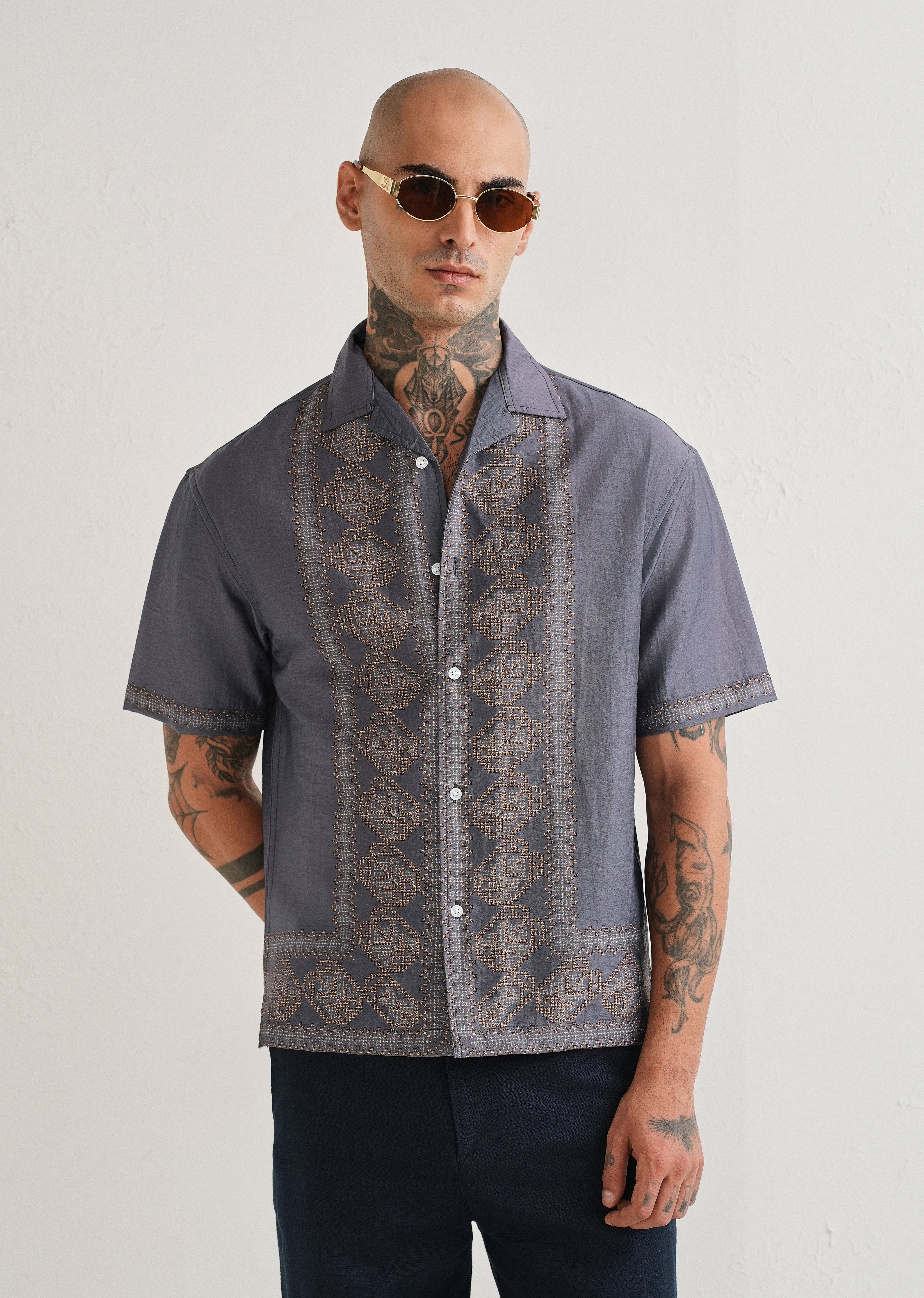 Violet Panel Placement Print Shirt