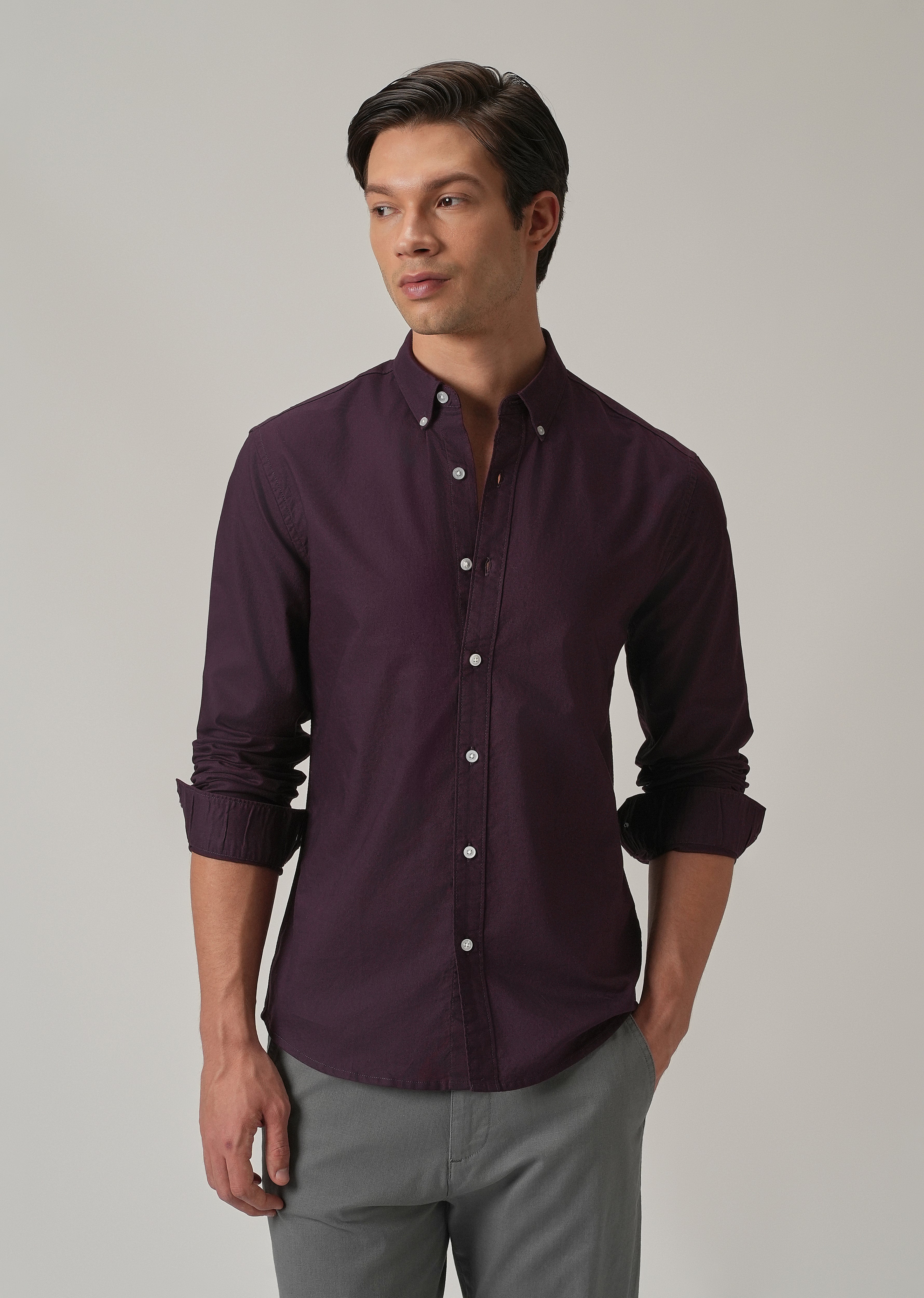 Violet Plain Elbow Patch Oxford Shirt