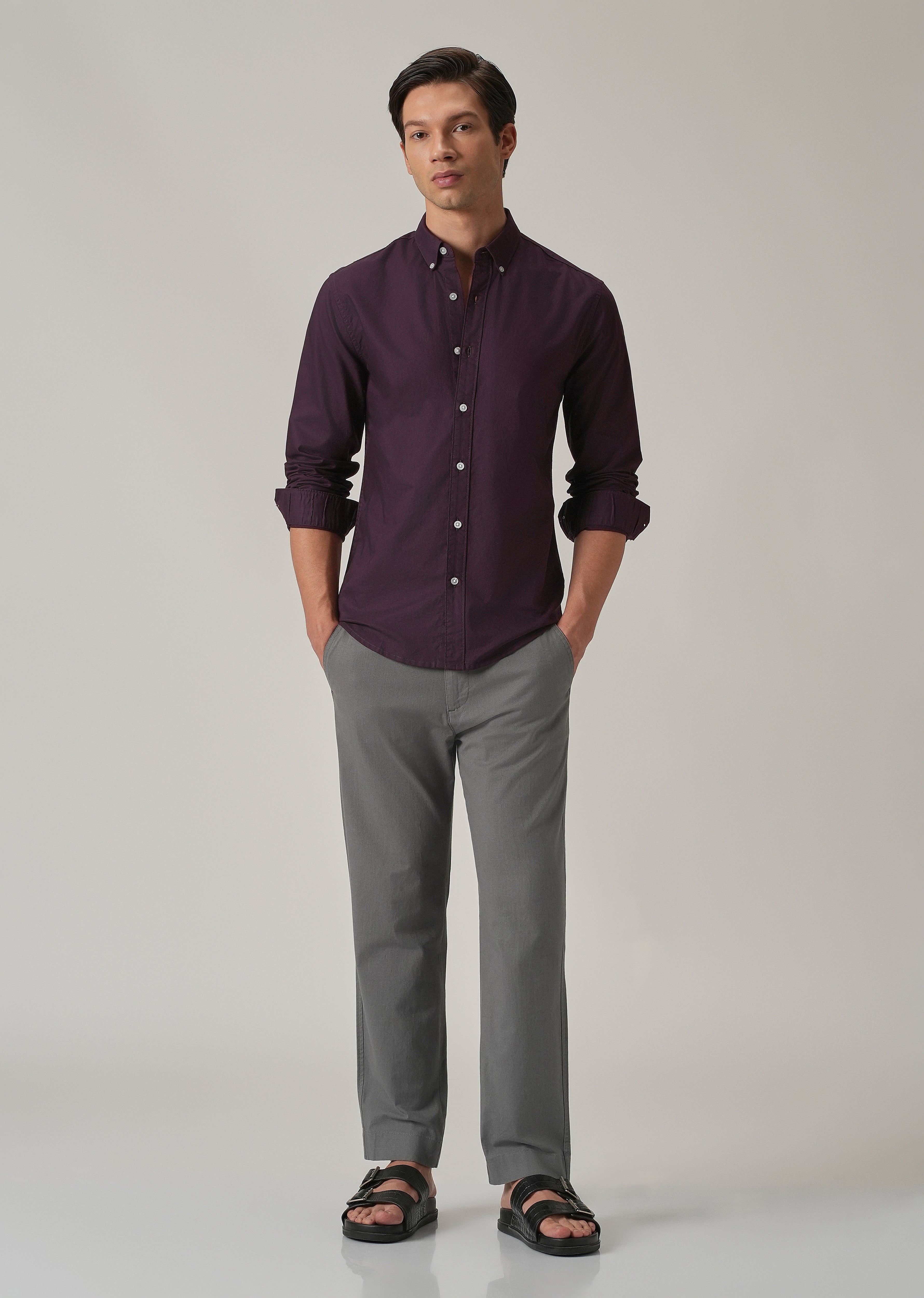 Violet Plain Elbow Patch Oxford Shirt