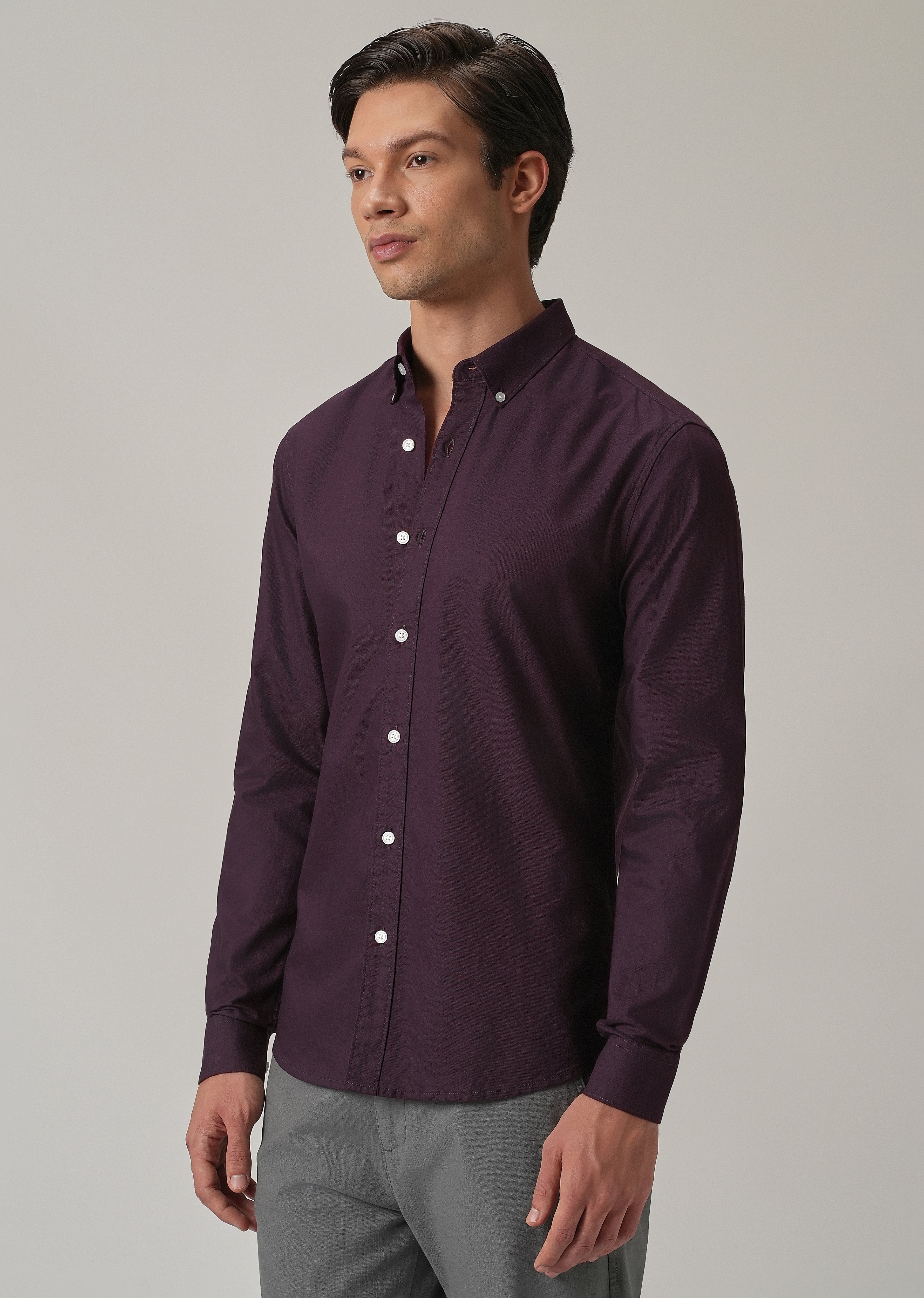 Violet Plain Elbow Patch Oxford Shirt