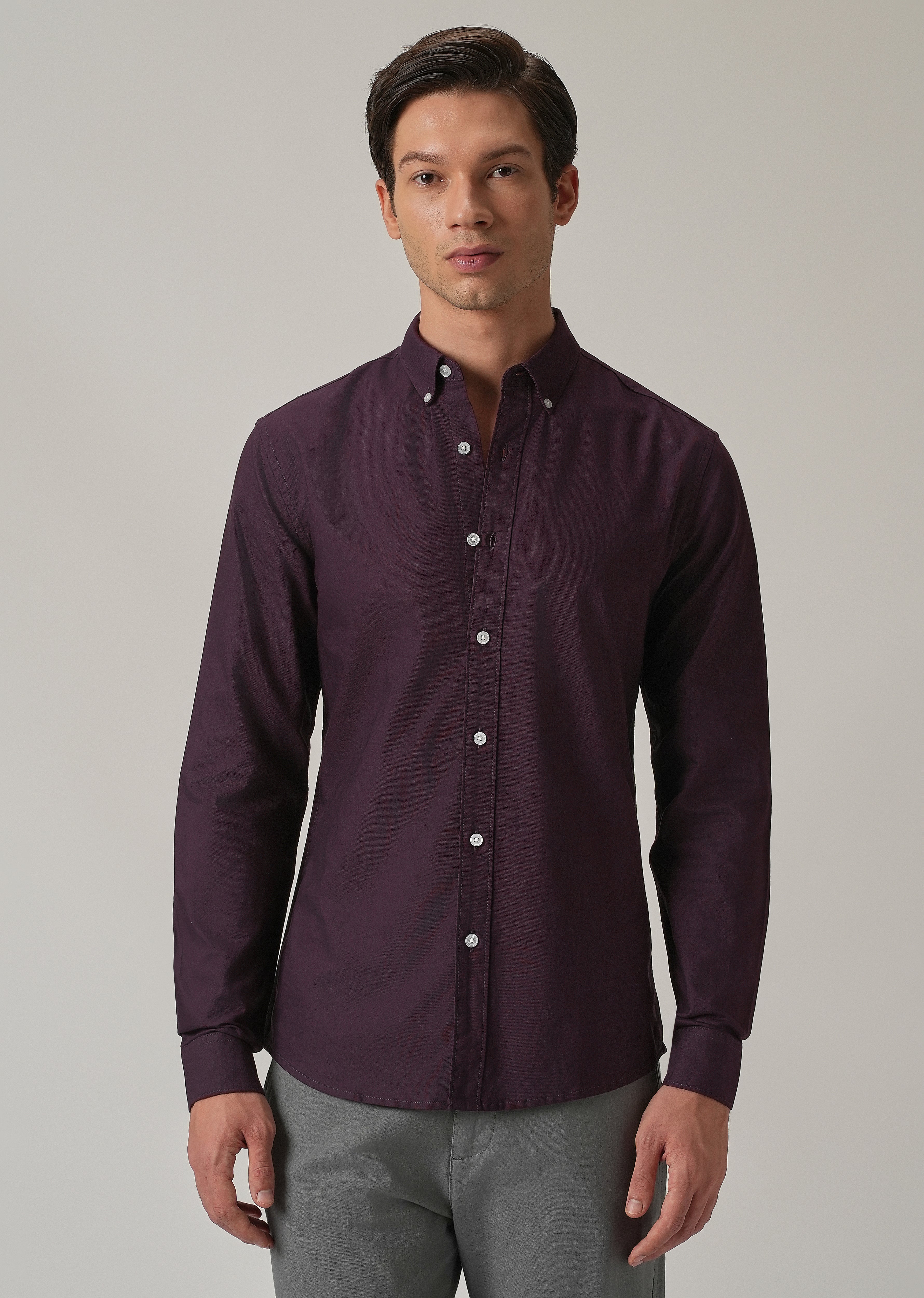 Violet Plain Elbow Patch Oxford Shirt