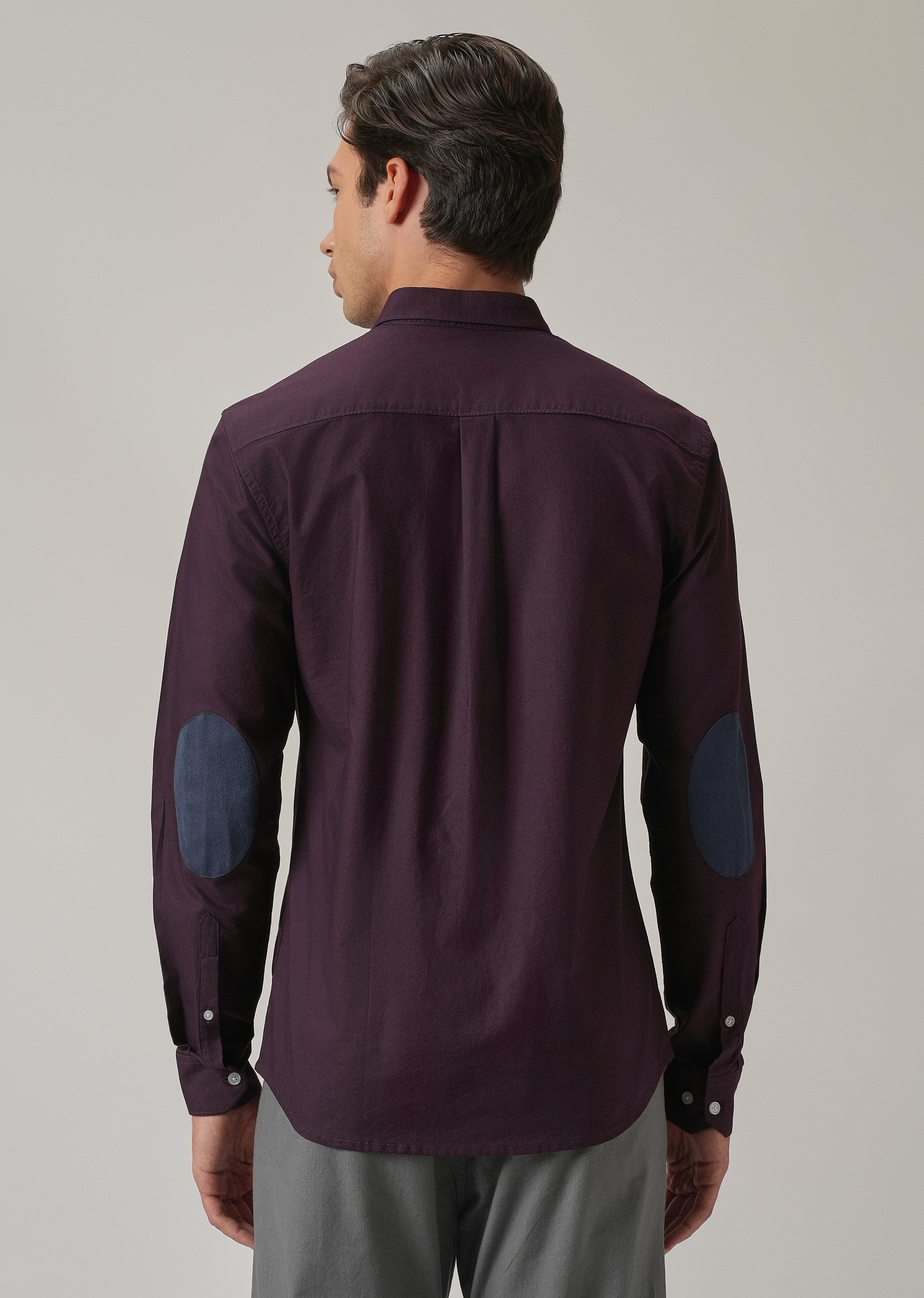 Violet Plain Elbow Patch Oxford Shirt