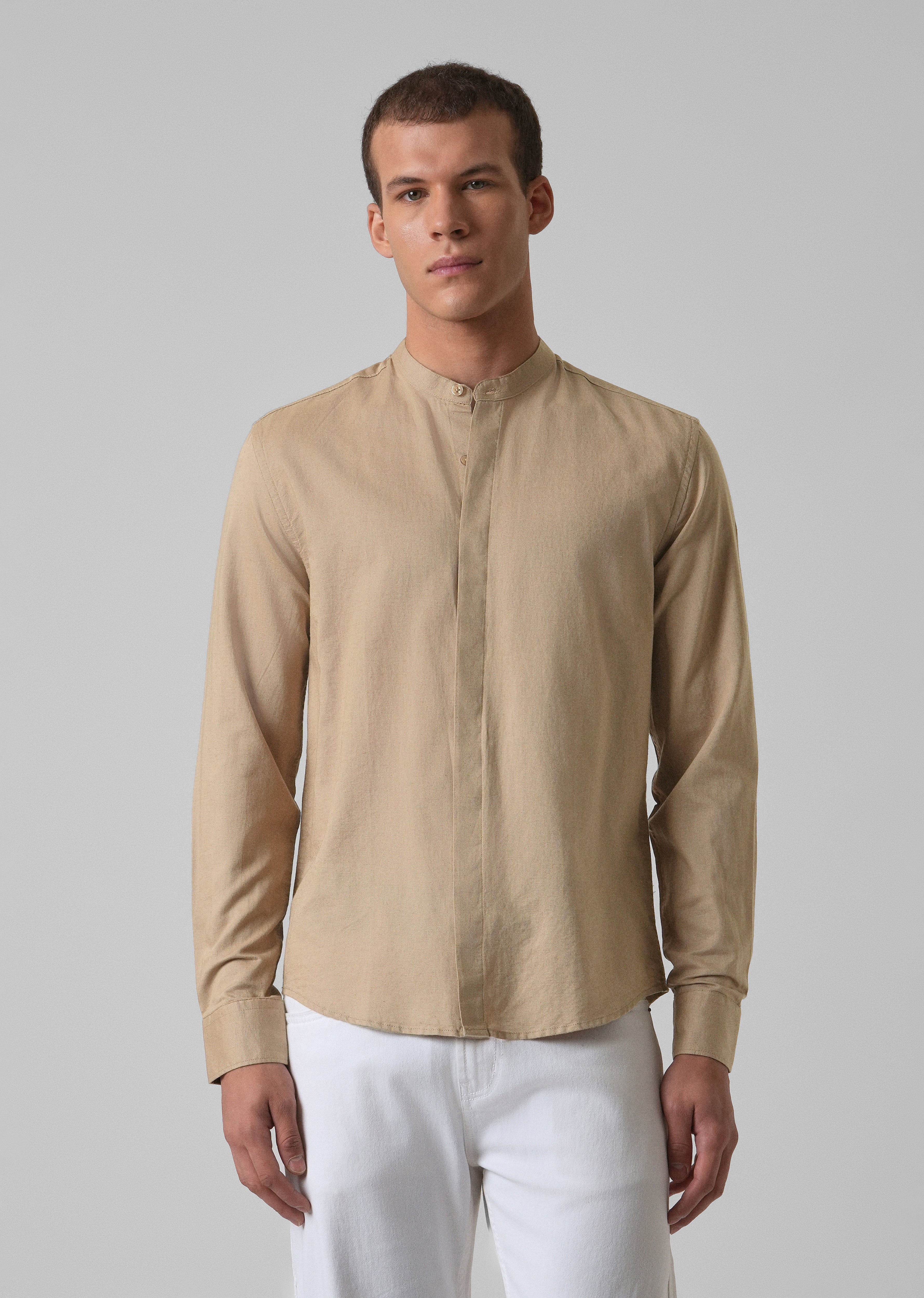 Warm Beige Cotton Linen Shirt