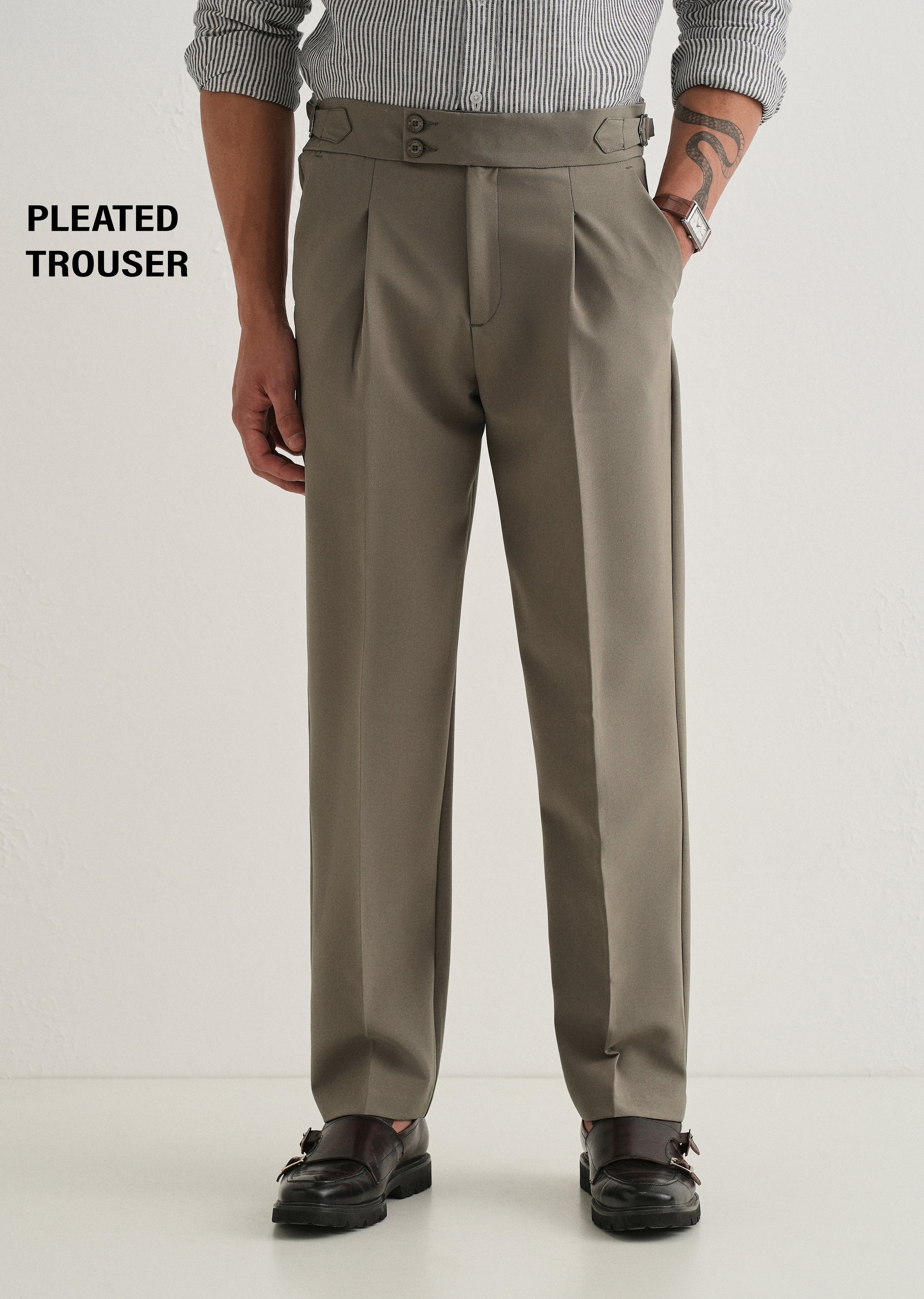 Warm Taupe Pleated Gurkha Pant