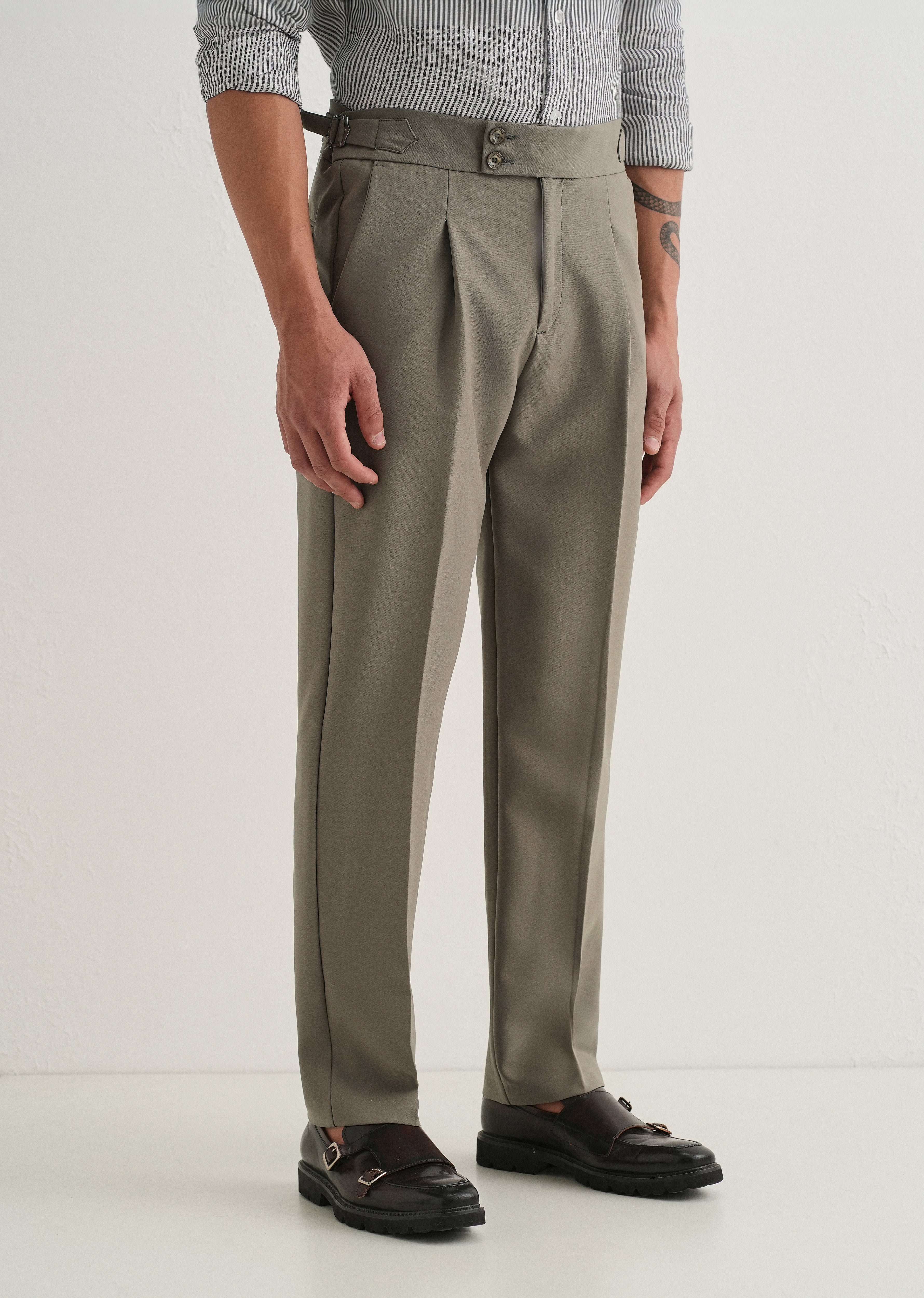 Warm Taupe Pleated Gurkha Pant