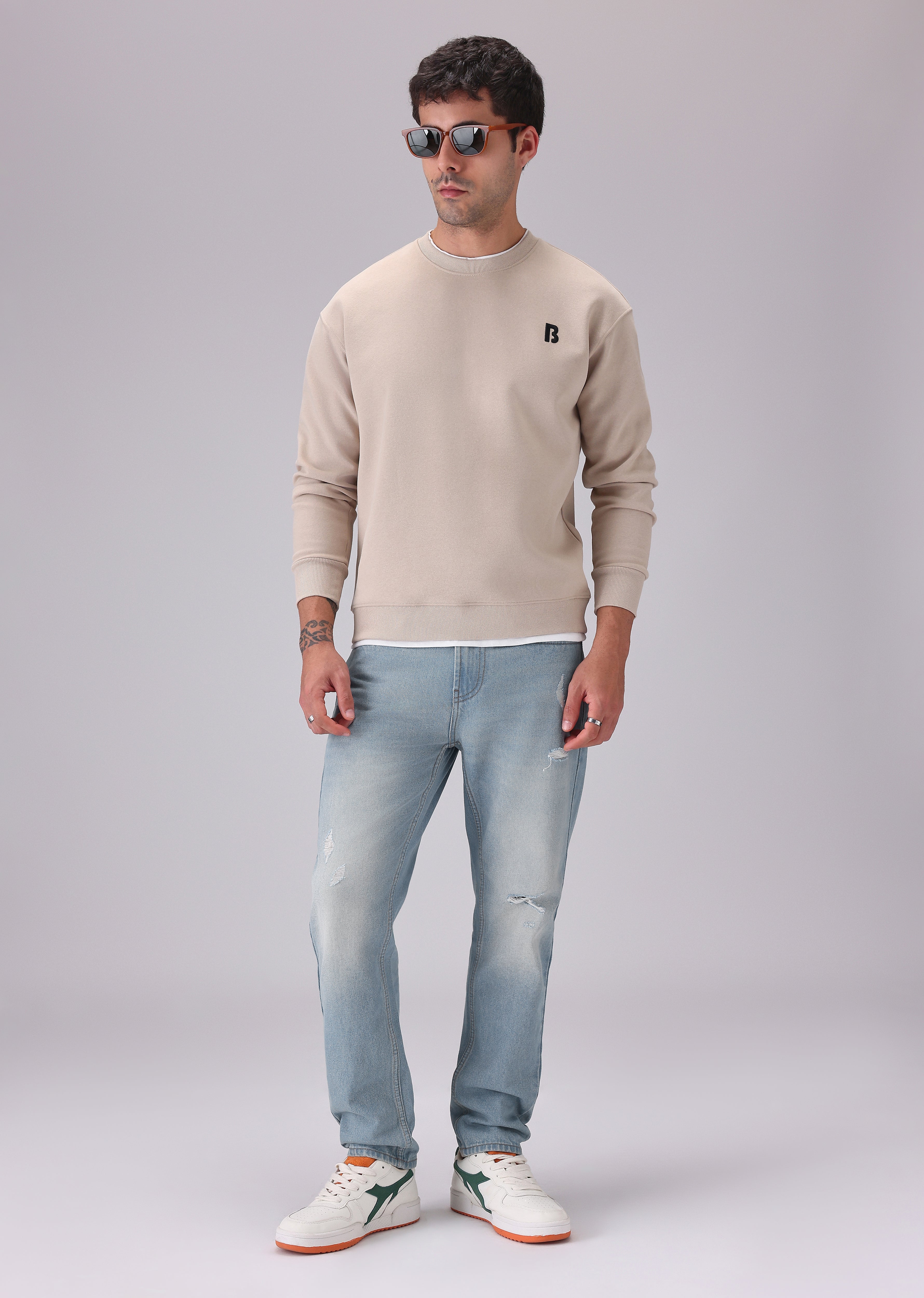 Wash Blue Ripped Carrot Fit Jeans