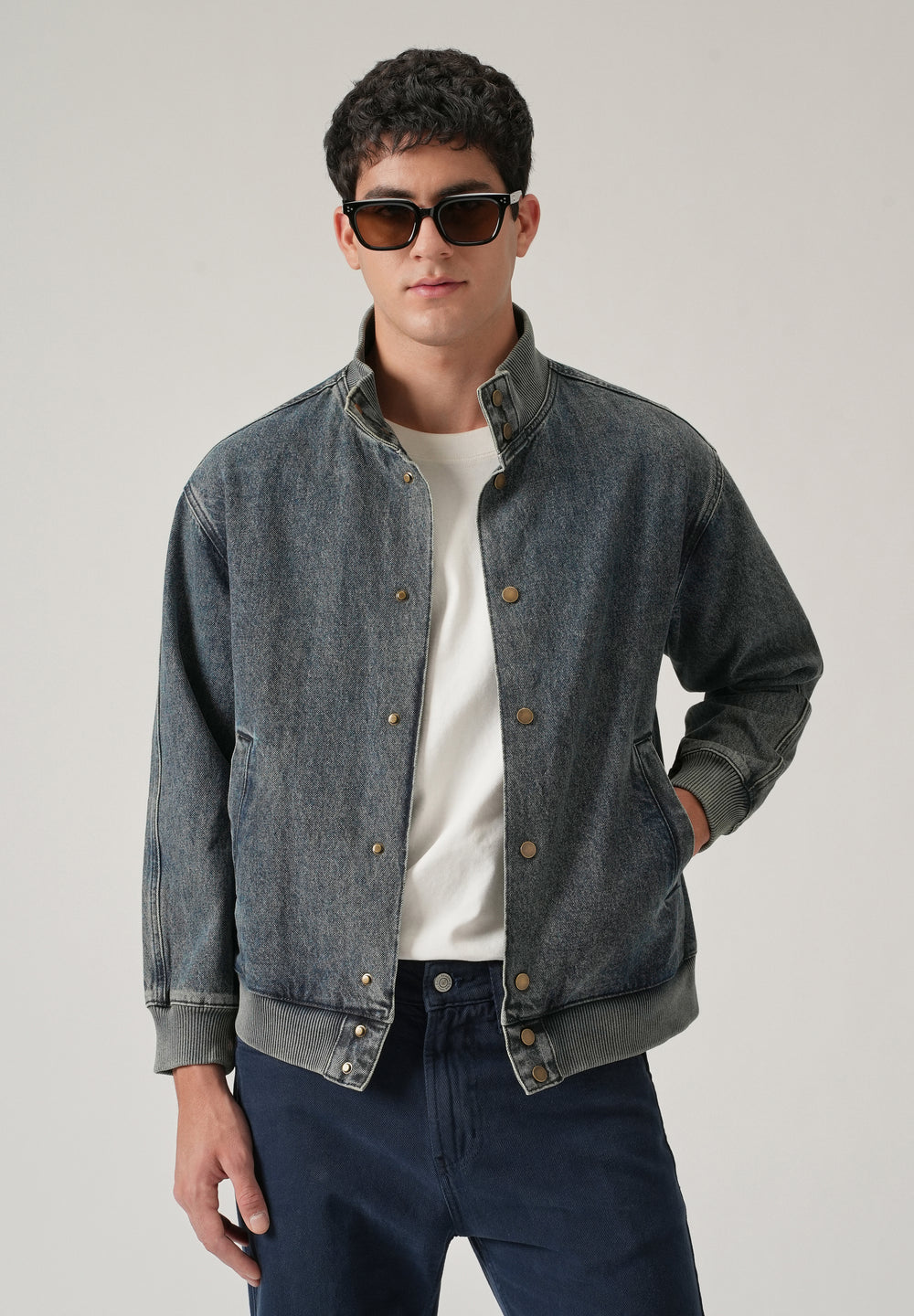 Washed Denim Bomber Jacket