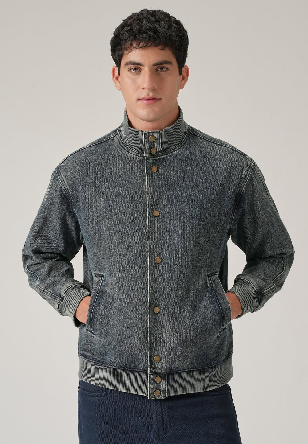 Washed Denim Bomber Jacket