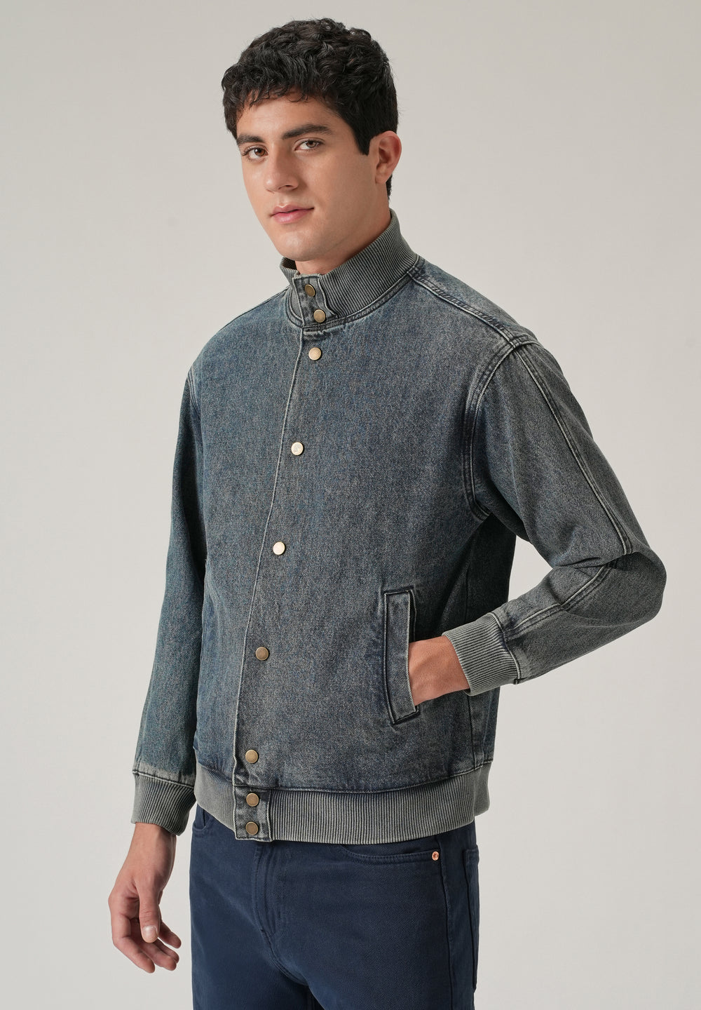 Washed Denim Bomber Jacket