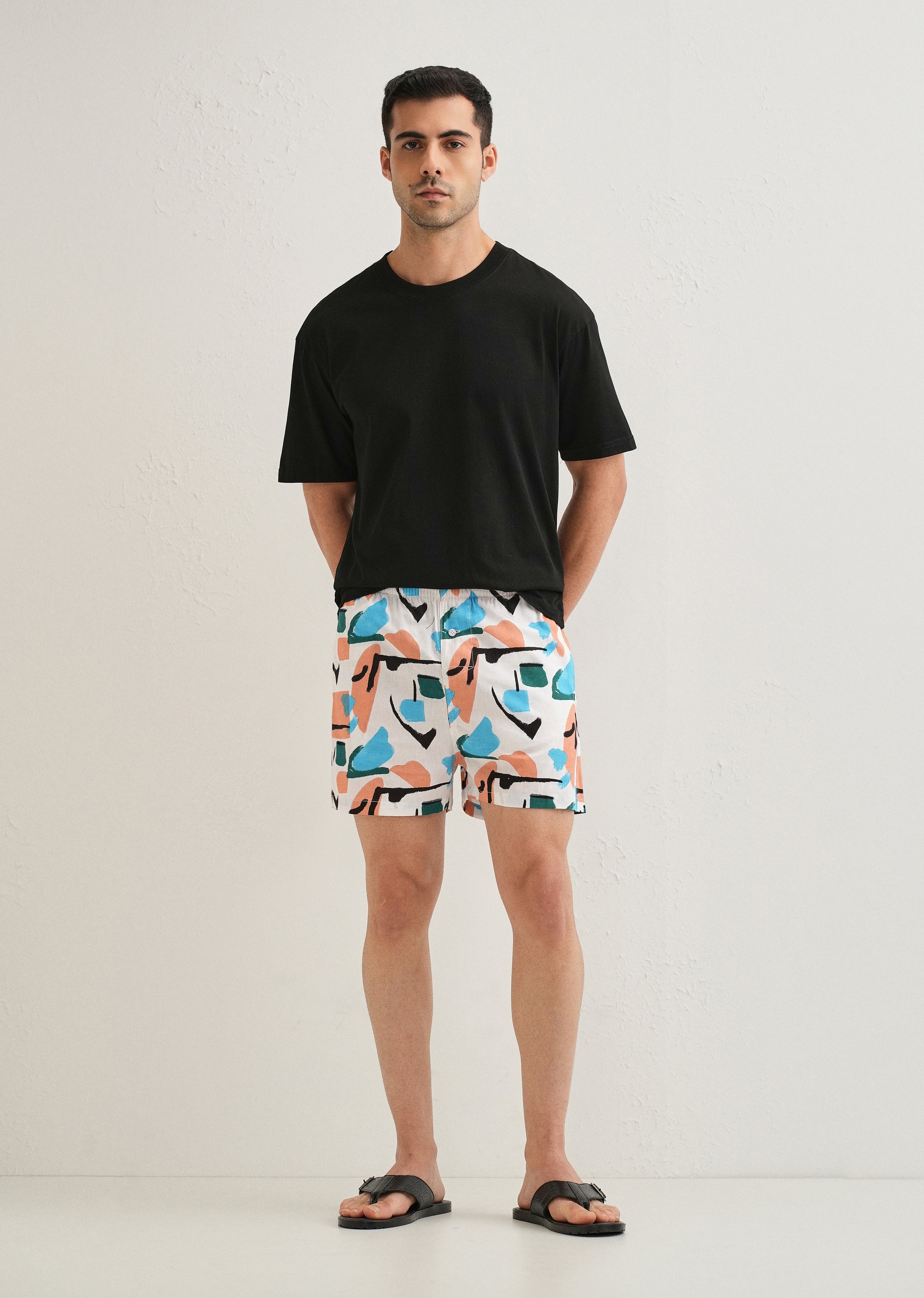 White Abstract Colour Printed Boxer