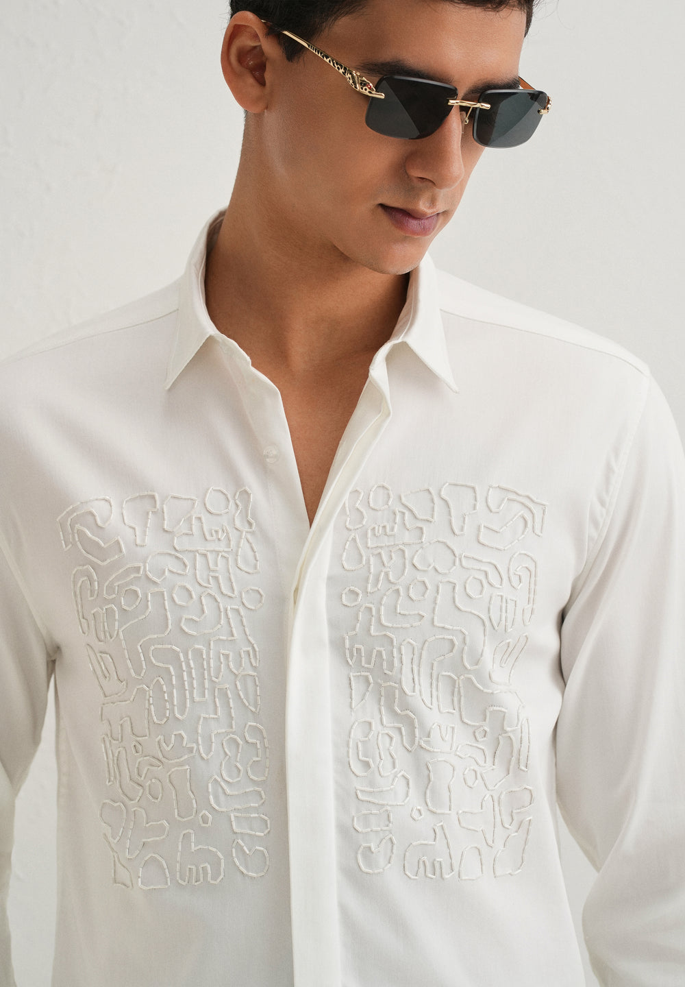 White Abstract Embellished Designer Shirt