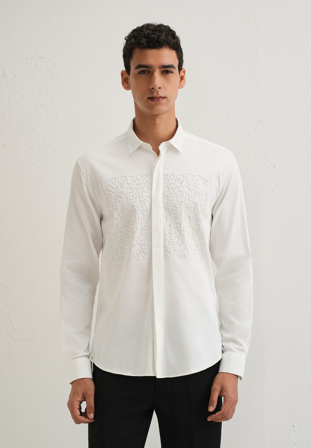 White Abstract Embellished Designer Shirt