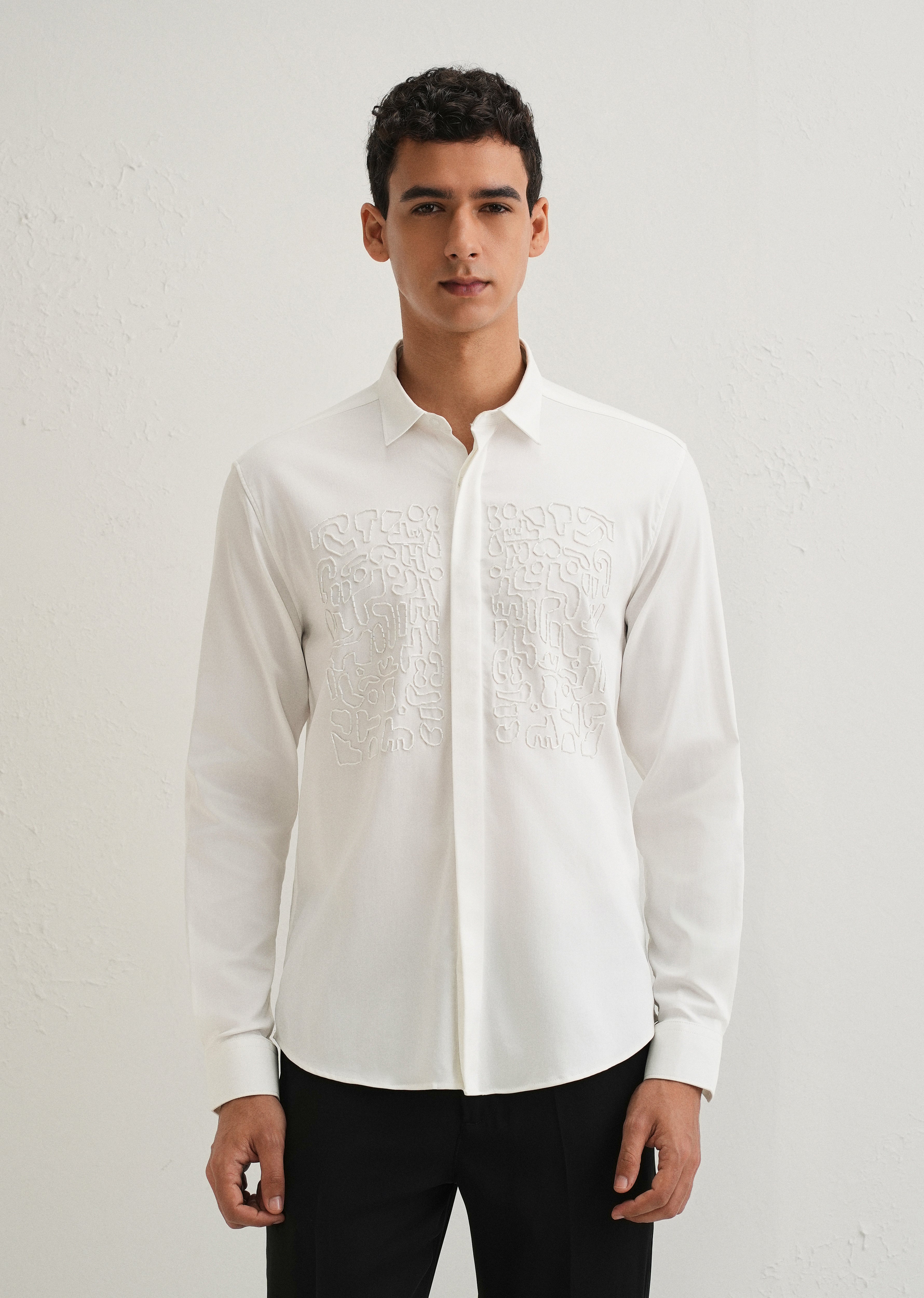 White Abstract Embellished Designer Shirt