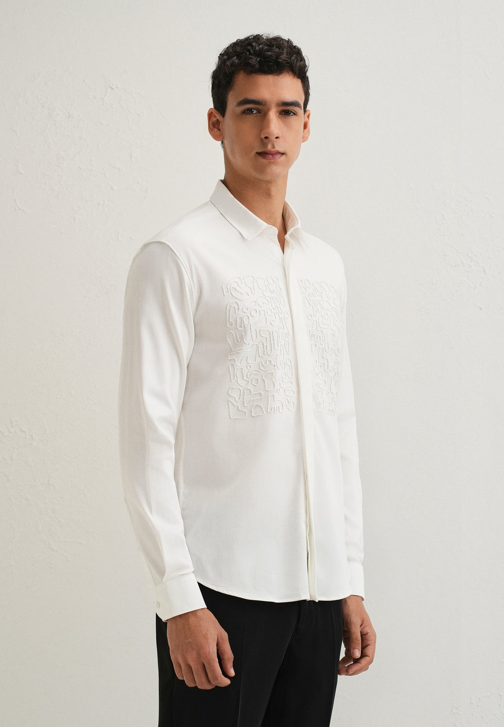 White Abstract Embellished Designer Shirt