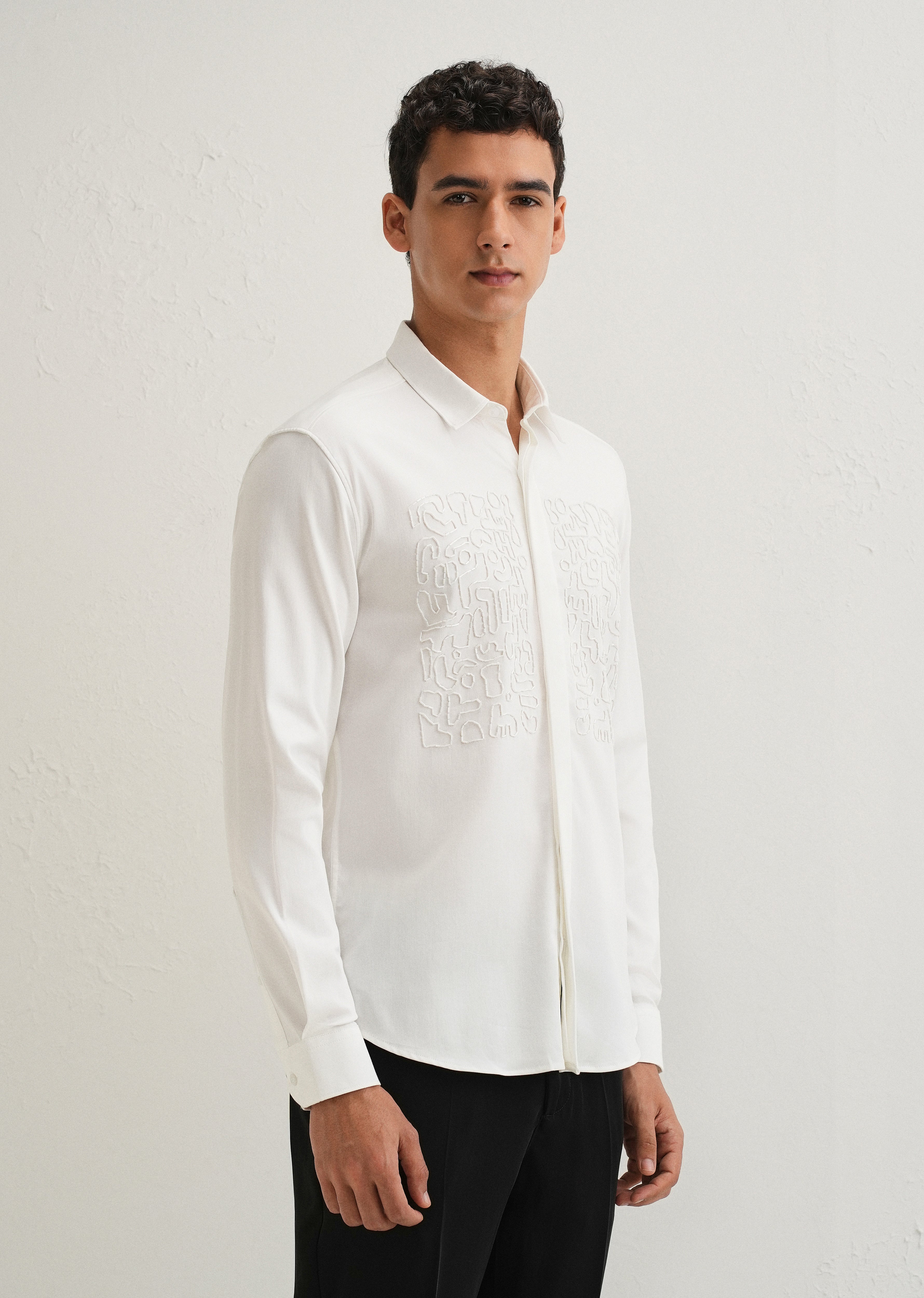 White Abstract Embellished Designer Shirt