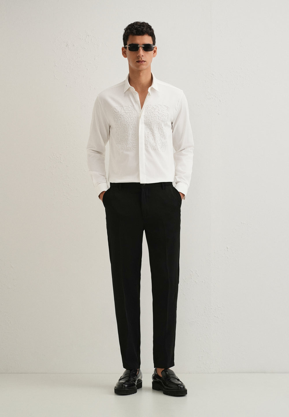 White Abstract Embellished Designer Shirt