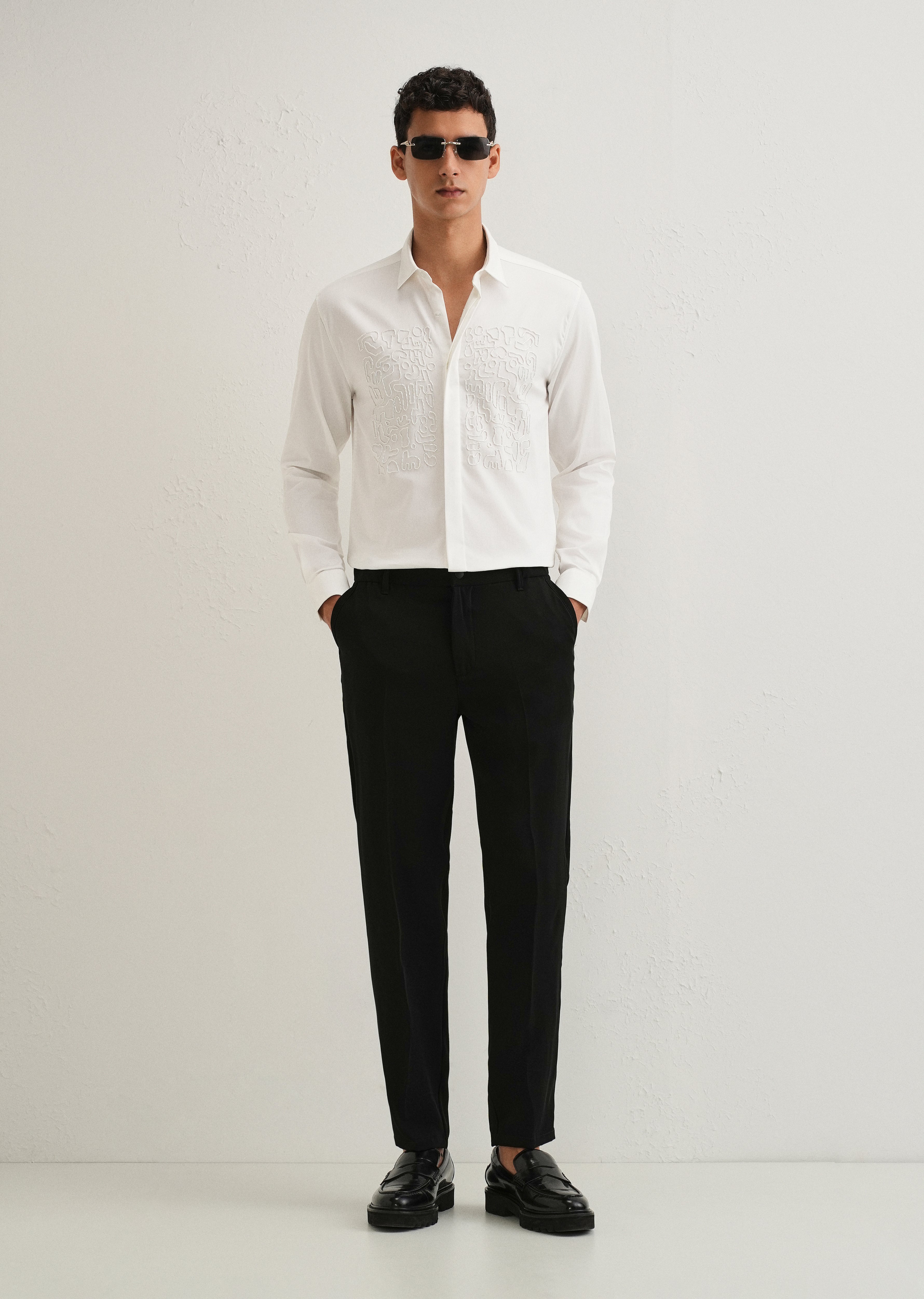 White Abstract Embellished Designer Shirt