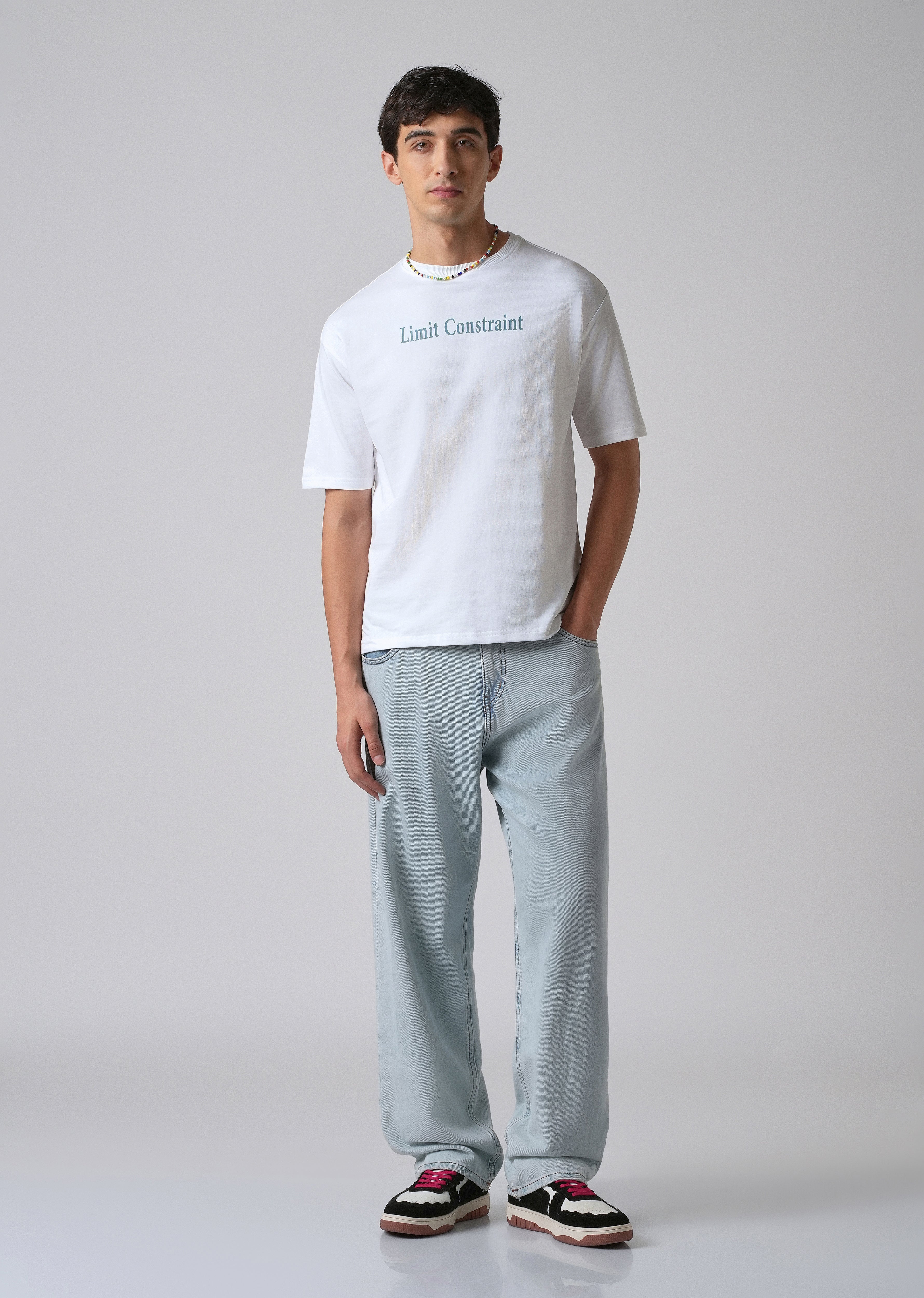 White Back Print Relaxed Fit T- shirt