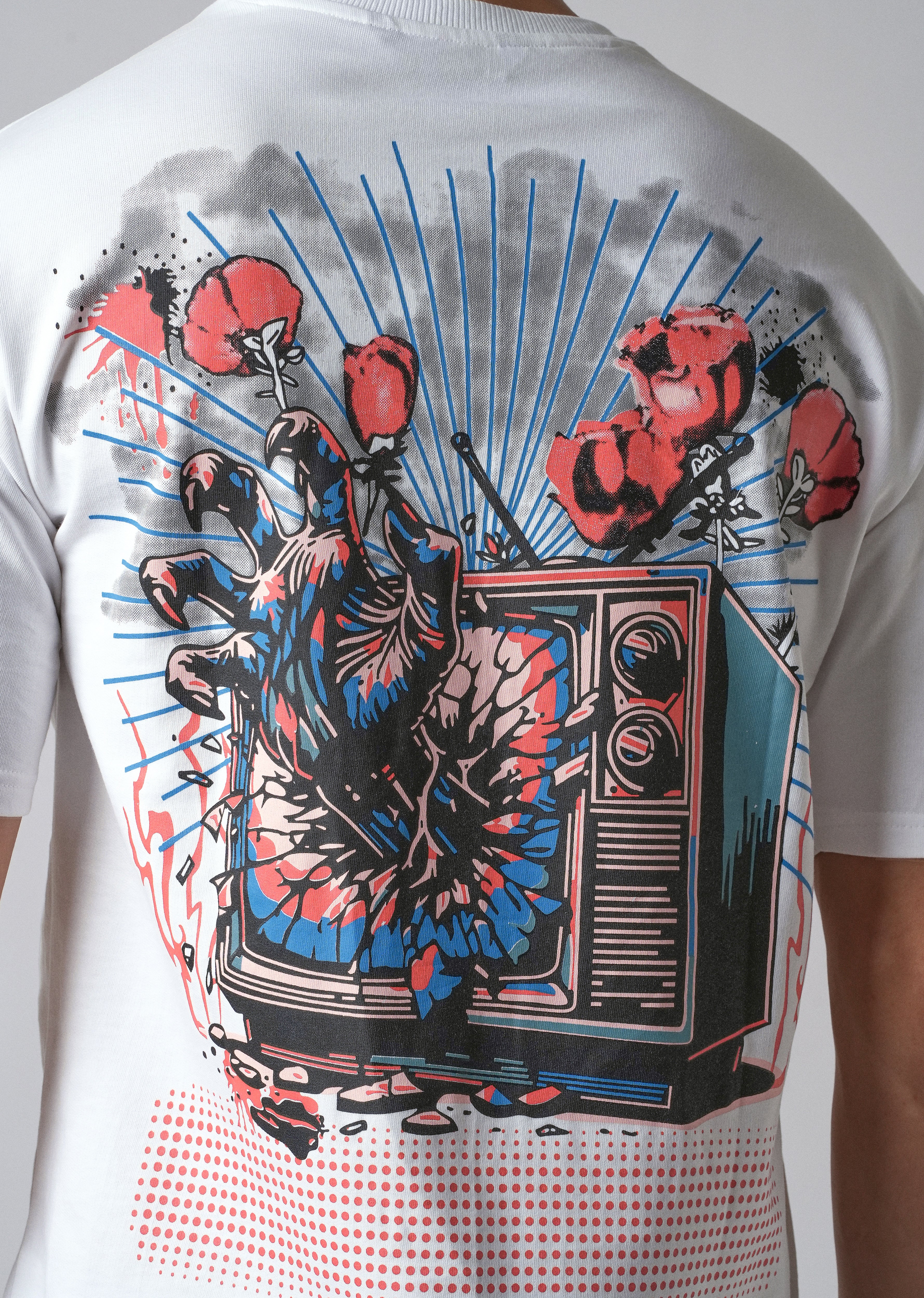 White Back Print Relaxed Fit T- shirt