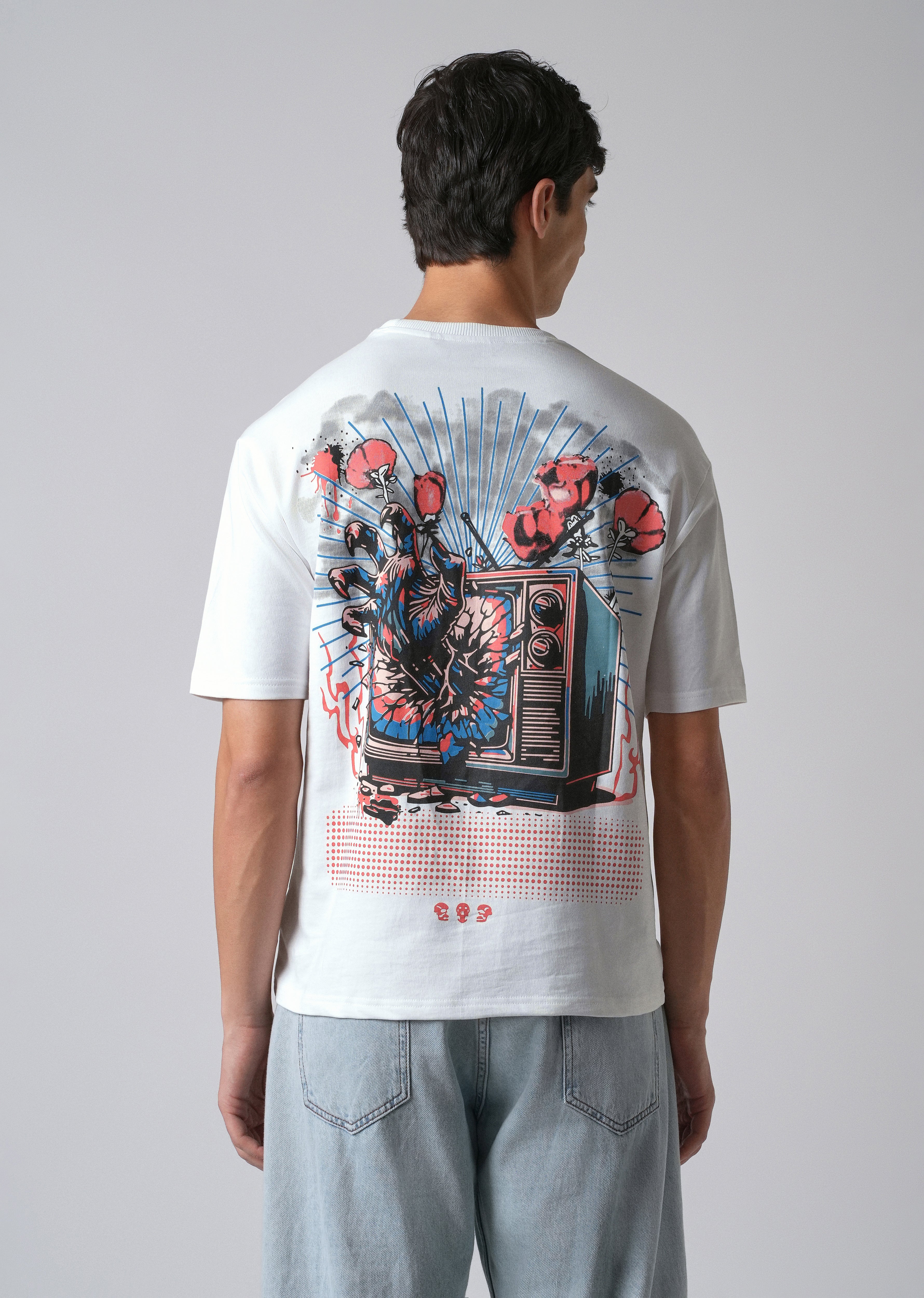 White Back Print Relaxed Fit T- shirt