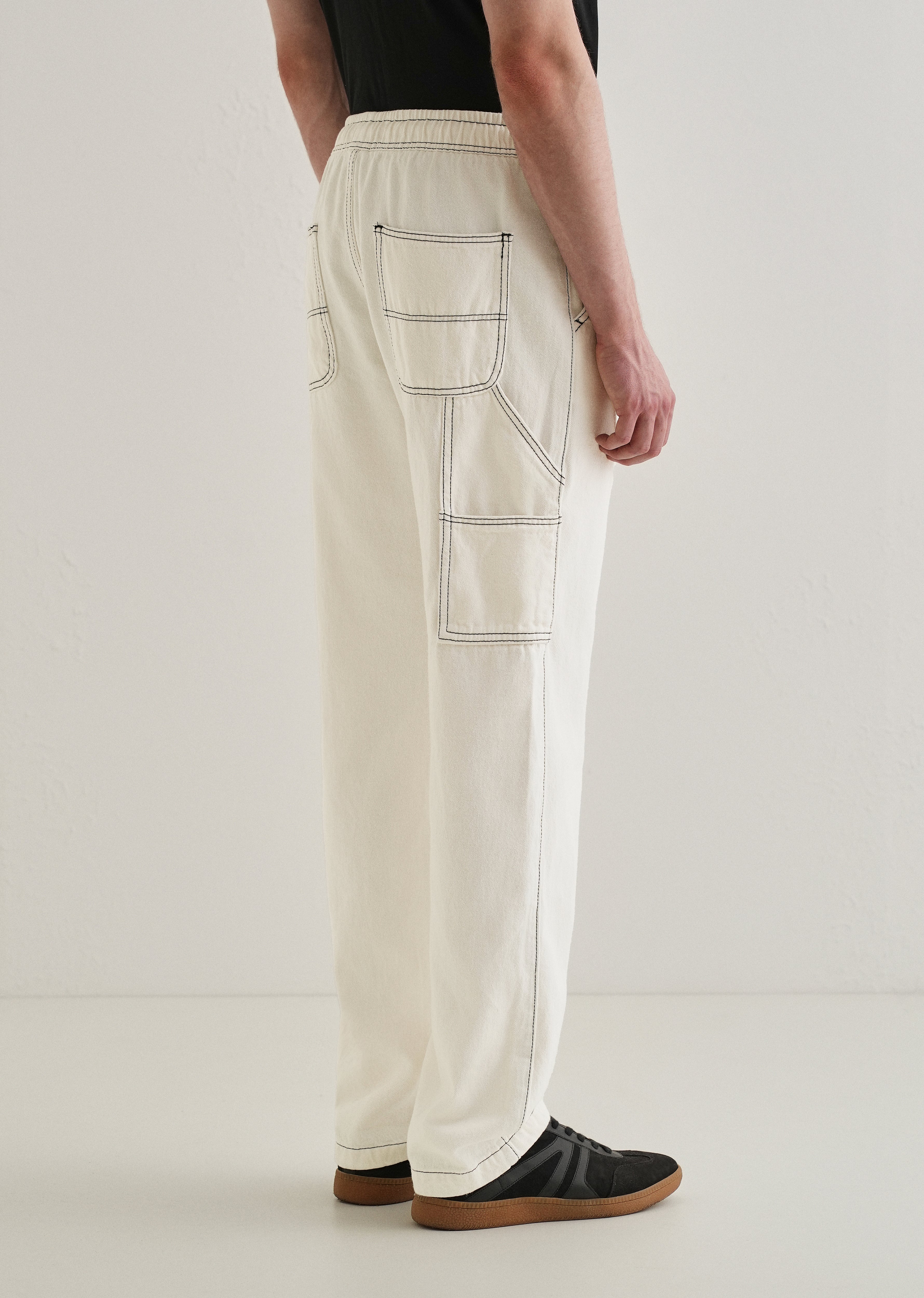 White Baggy Fit Carpenter Denim