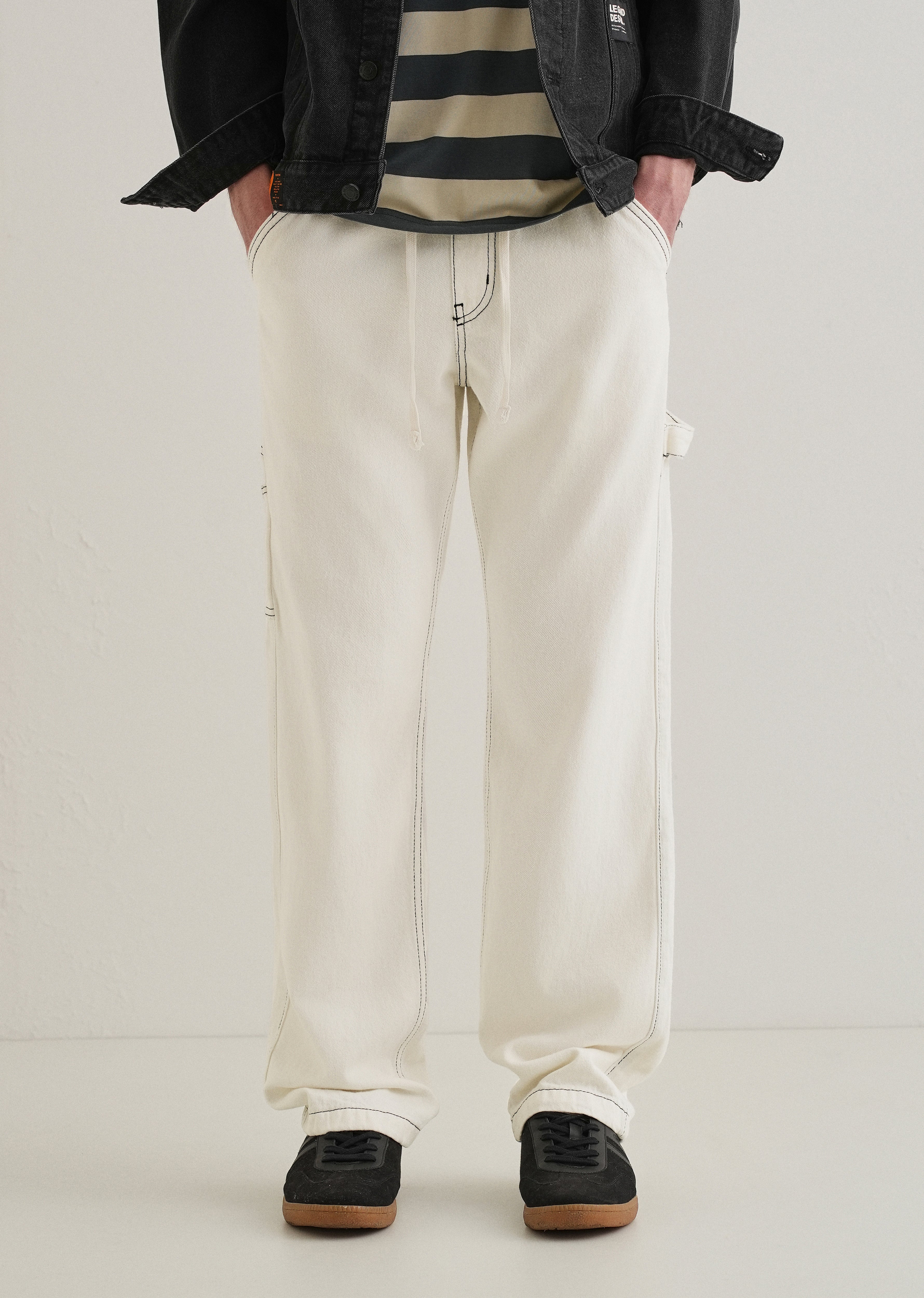 White Baggy Fit Carpenter Denim