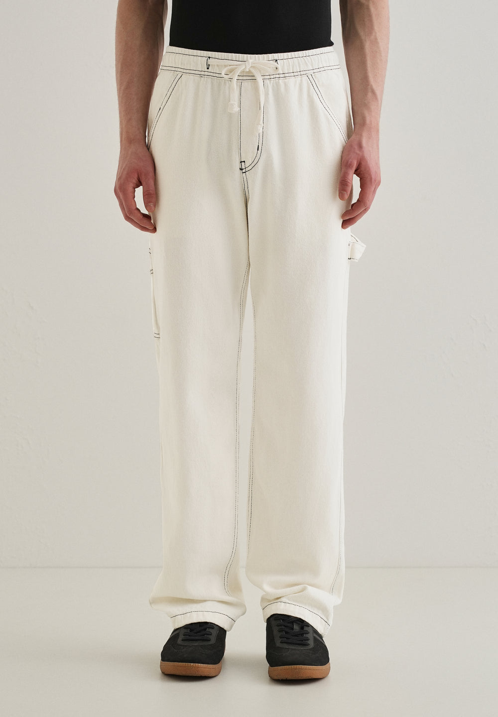 White Baggy Fit Carpenter Denim