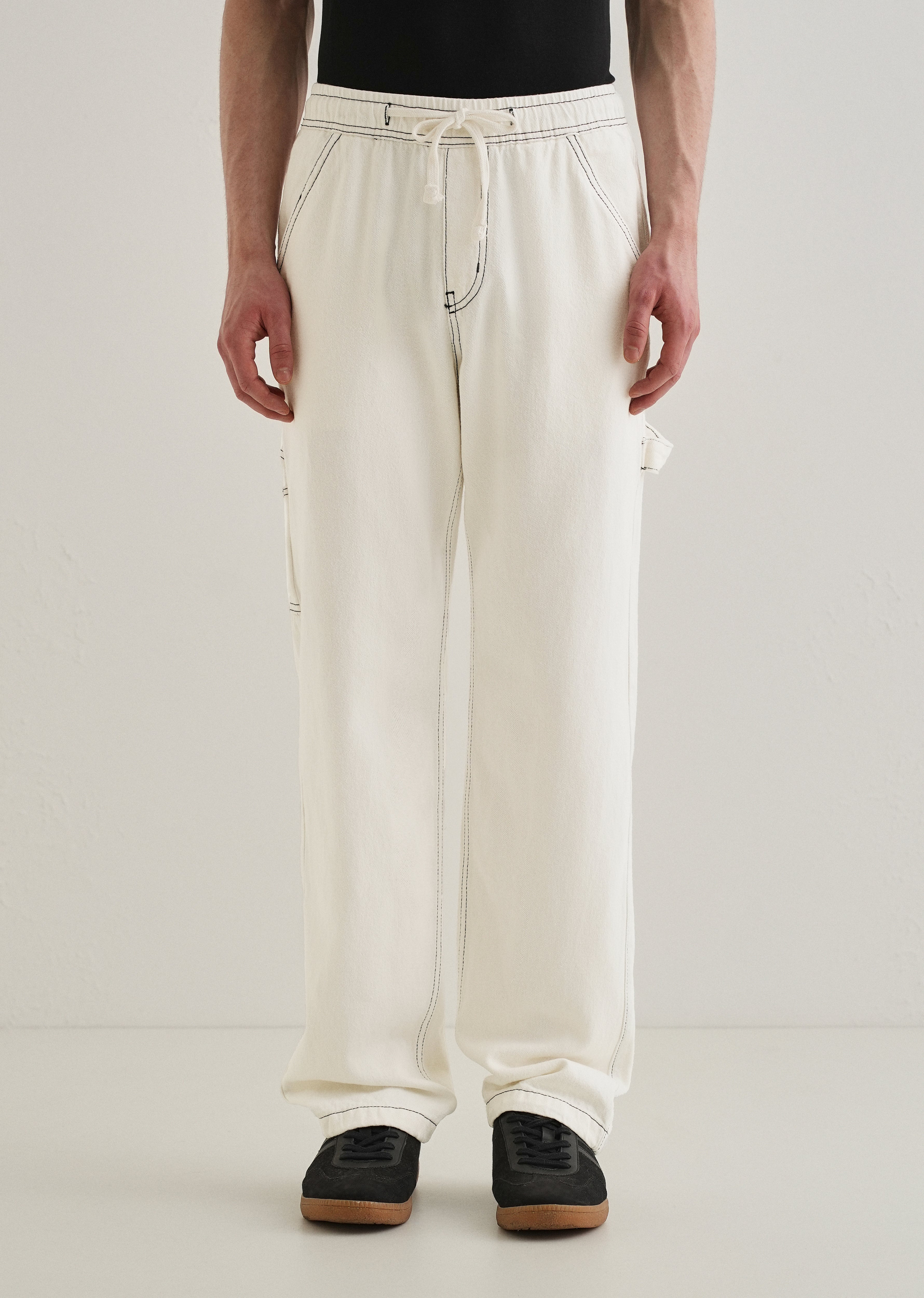 White Baggy Fit Carpenter Denim