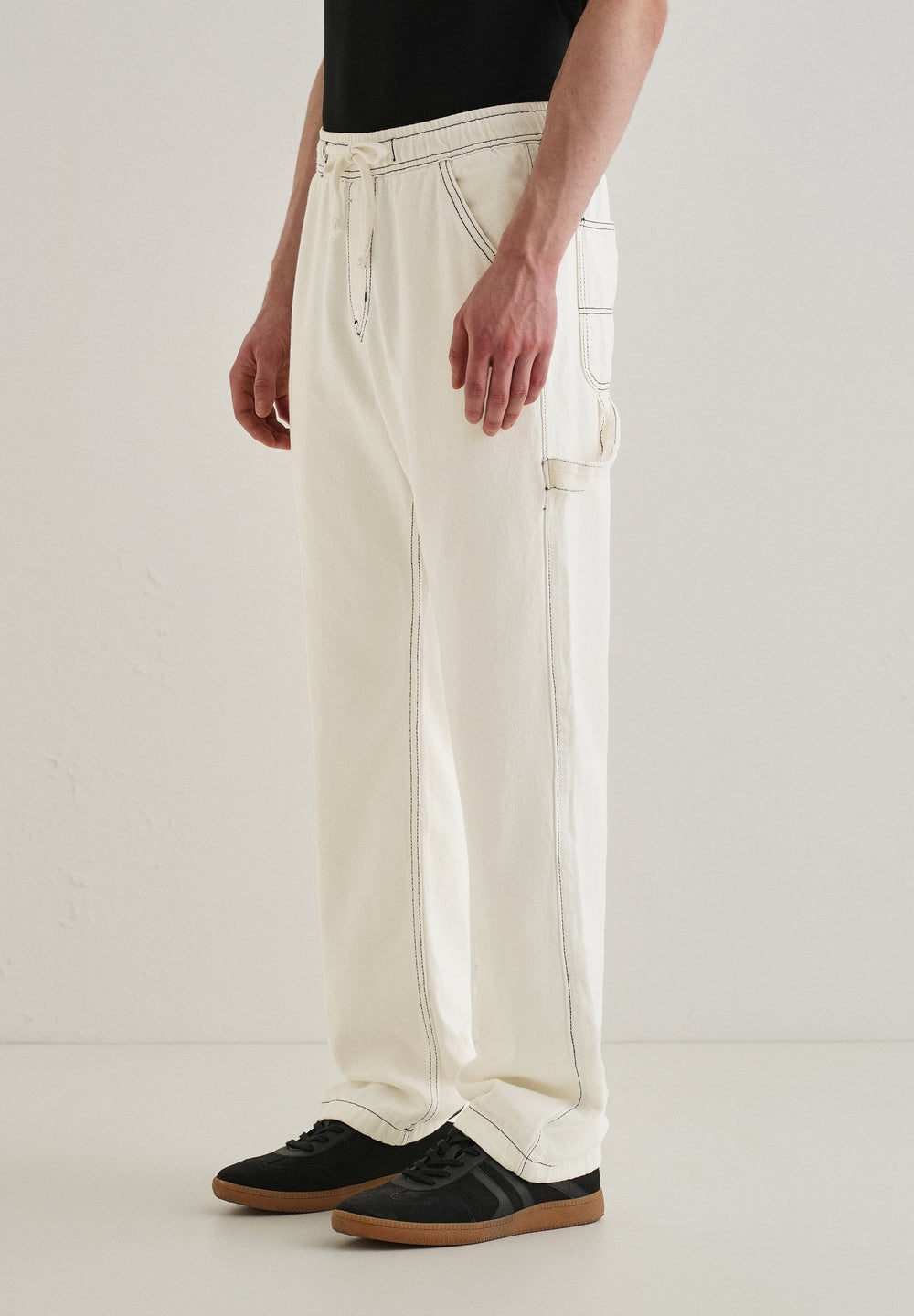 White Baggy Fit Carpenter Denim