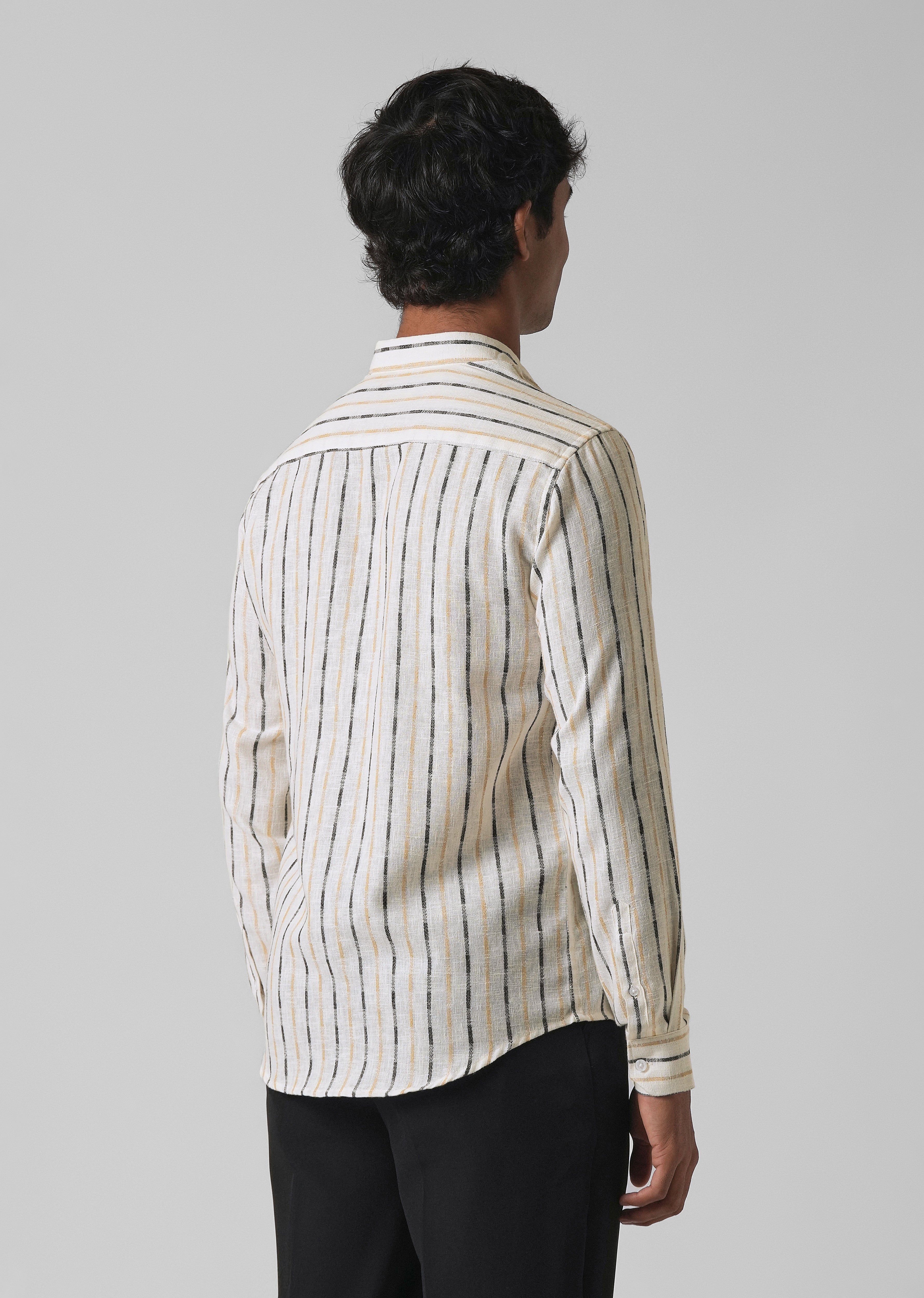 White Beige Blended Cotton Striped Shirt
