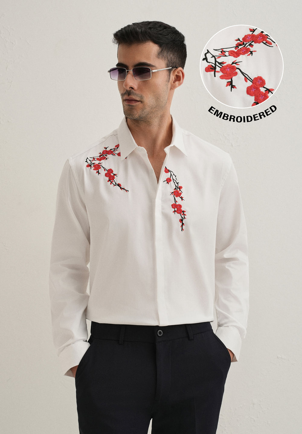 White Blossom Embroidered Designer Shirt