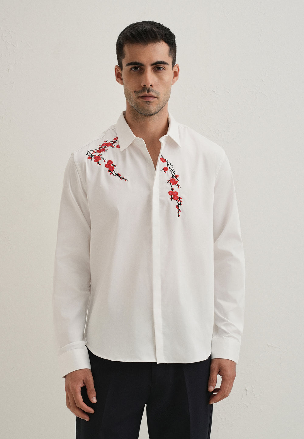White Blossom Embroidered Designer Shirt
